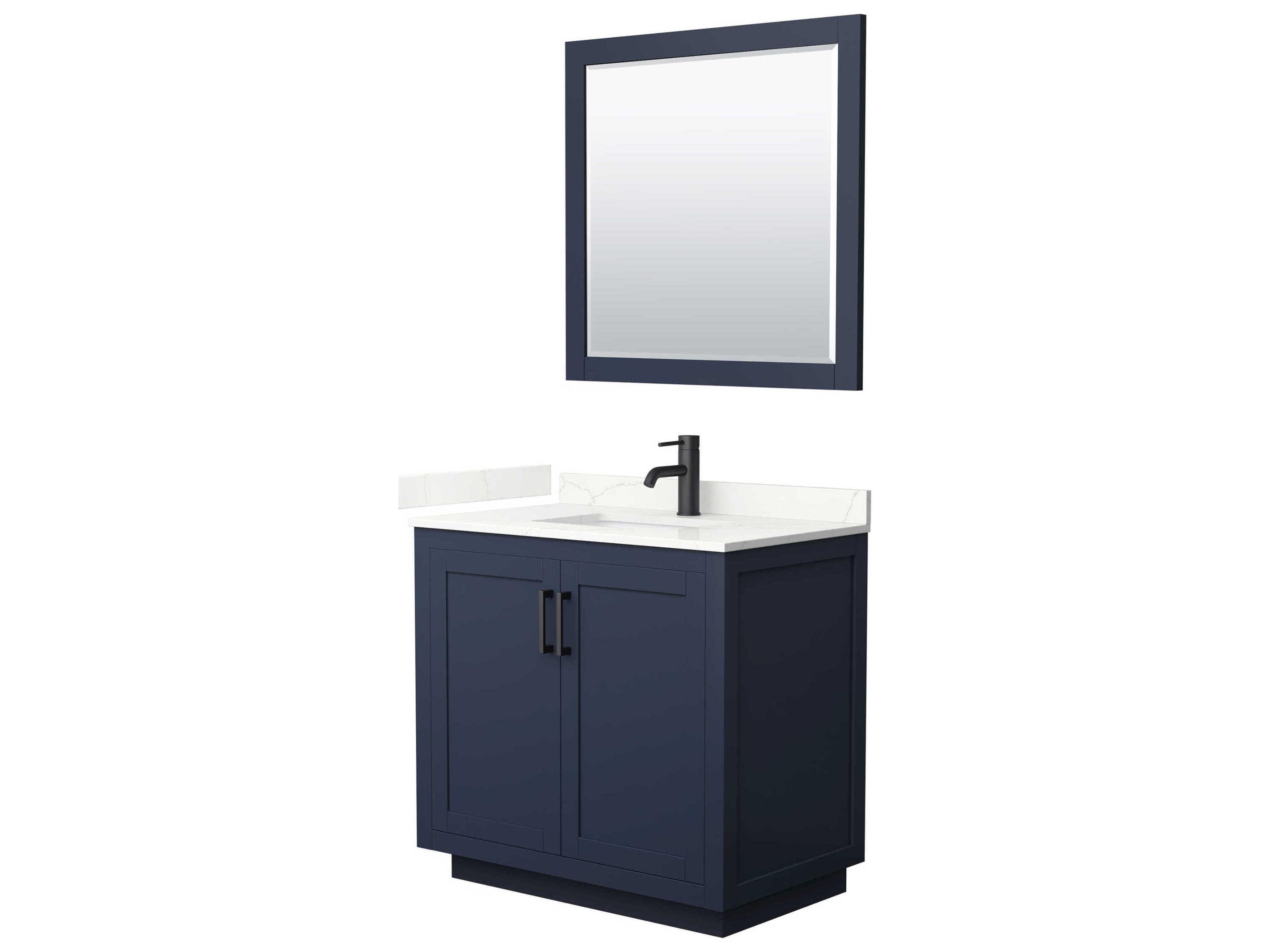 Wyndham Collection Miranda 36" Dark Blue Vanity with 34" Mirror
