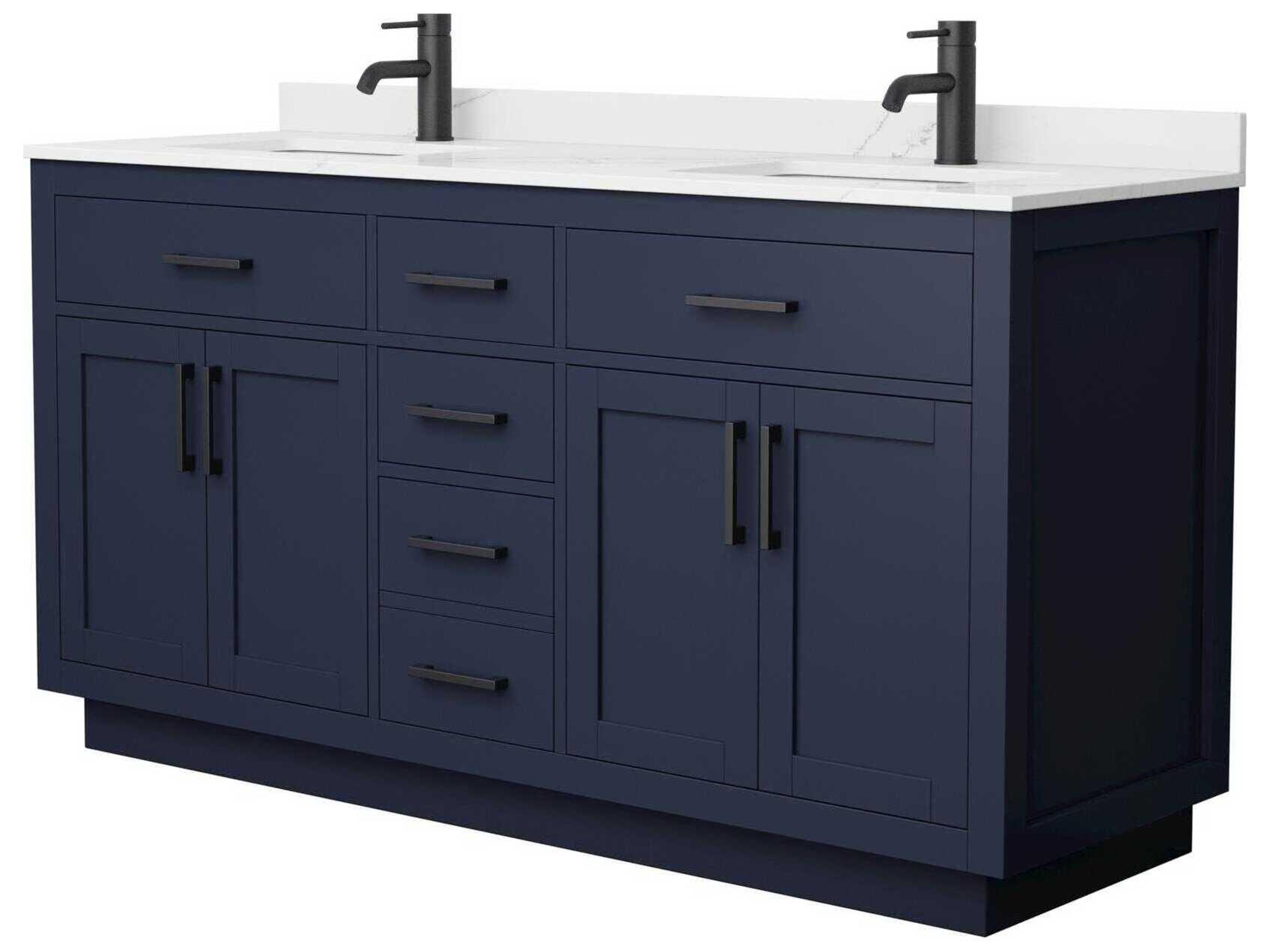 Wyndham Collection Beckett-TK 66" Dark Blue Vanity with Toe Kick