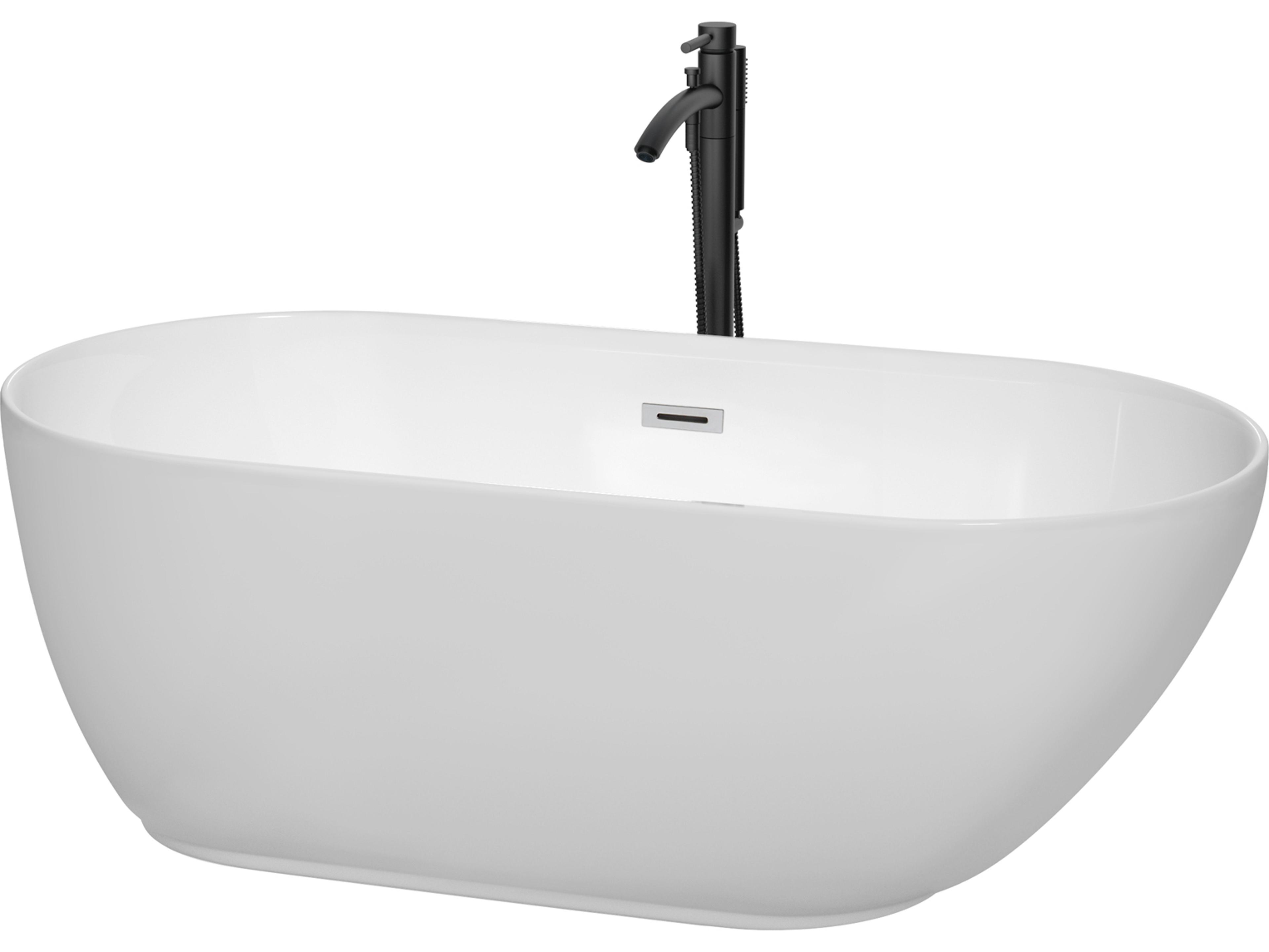 Wyndham Collection Melissa White Bathtub with Polished Chrome Trim and Floor Mounted Faucet