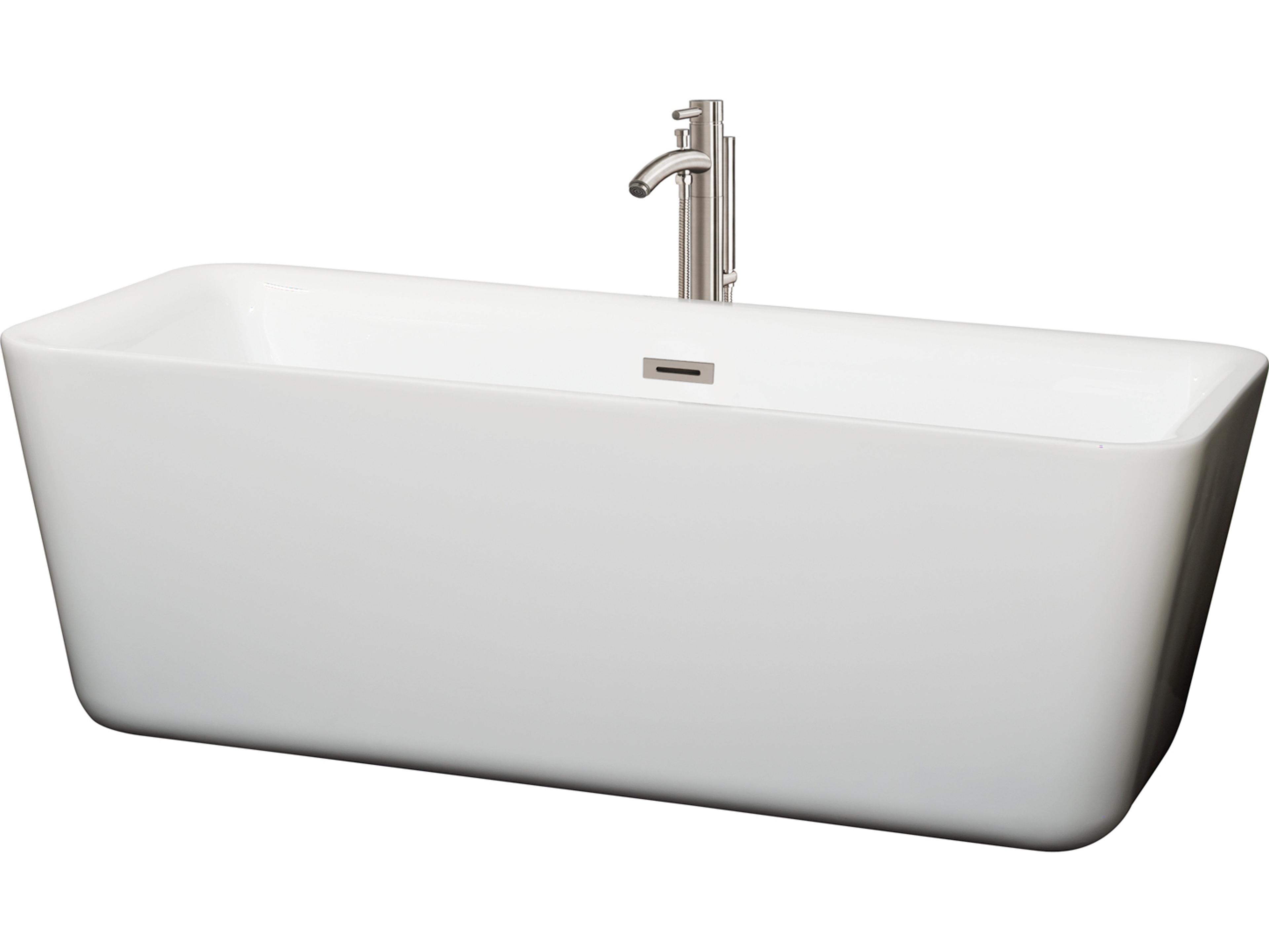 Wyndham Collection Emily White Bathtub with Floor Mounted Faucet, Drain and Overflow Trim