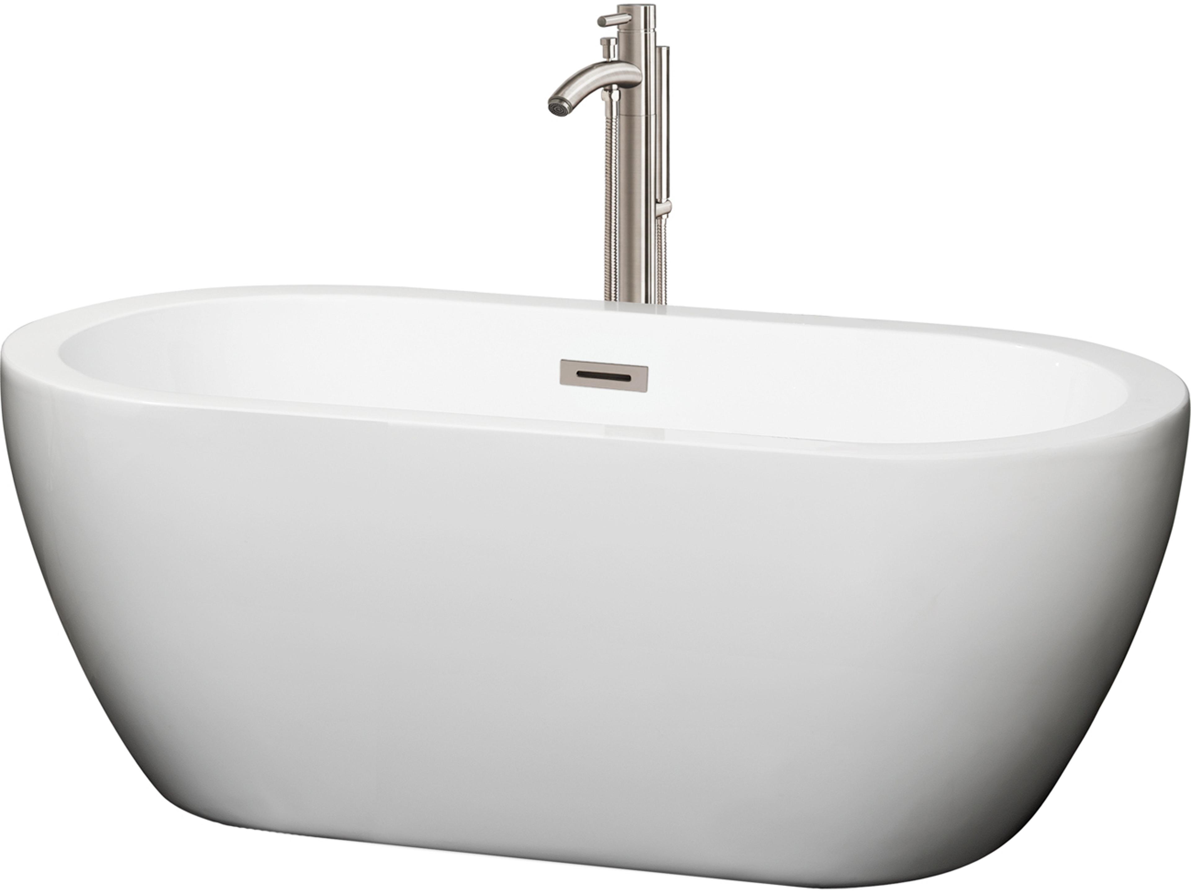 Wyndham Collection Soho White Bathtub with Floor Mounted Faucet, Drain and Overflow Trim