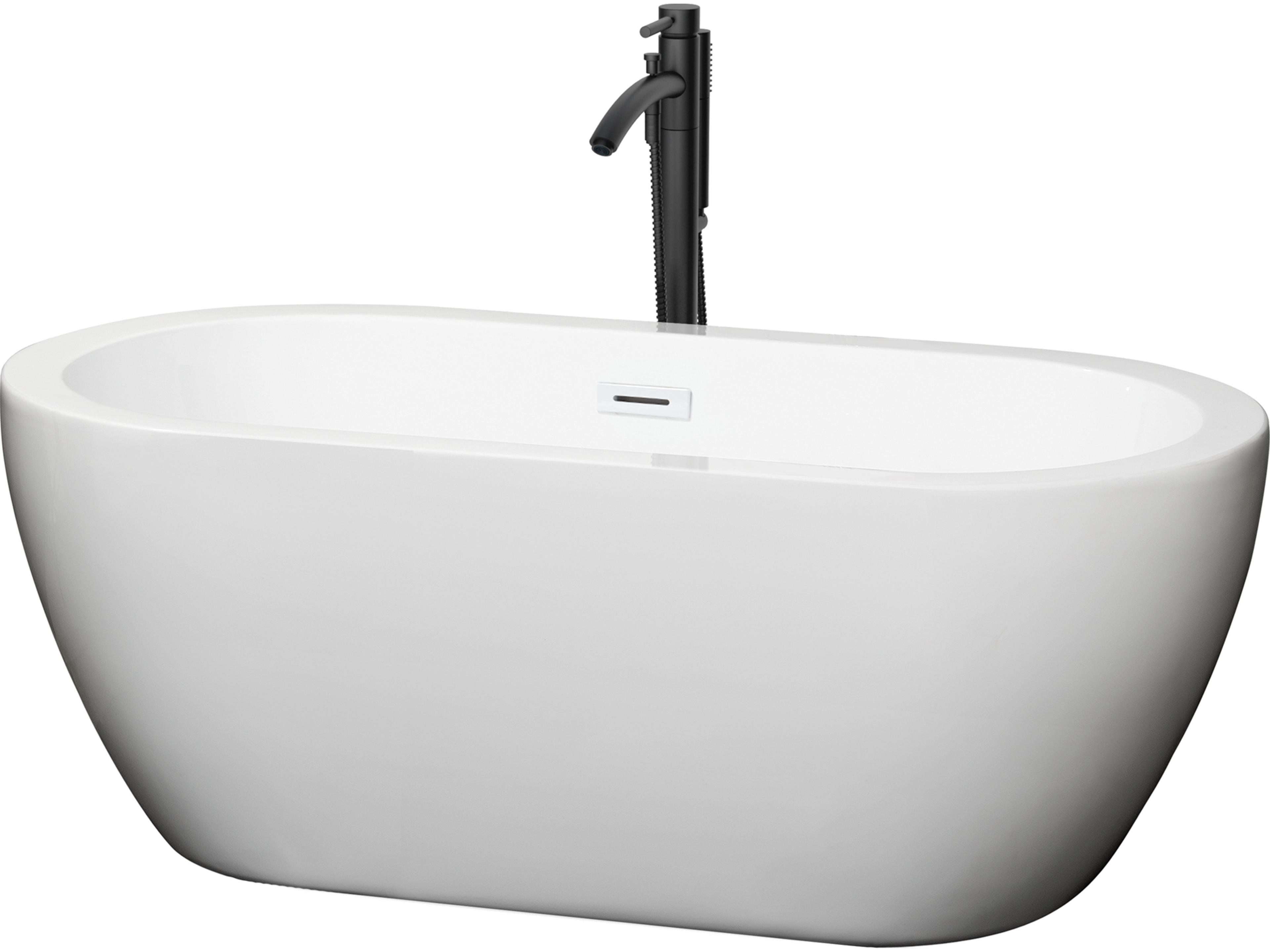 Wyndham Collection Soho White Bathtub with Shiny White Trim and Floor Mounted Faucet