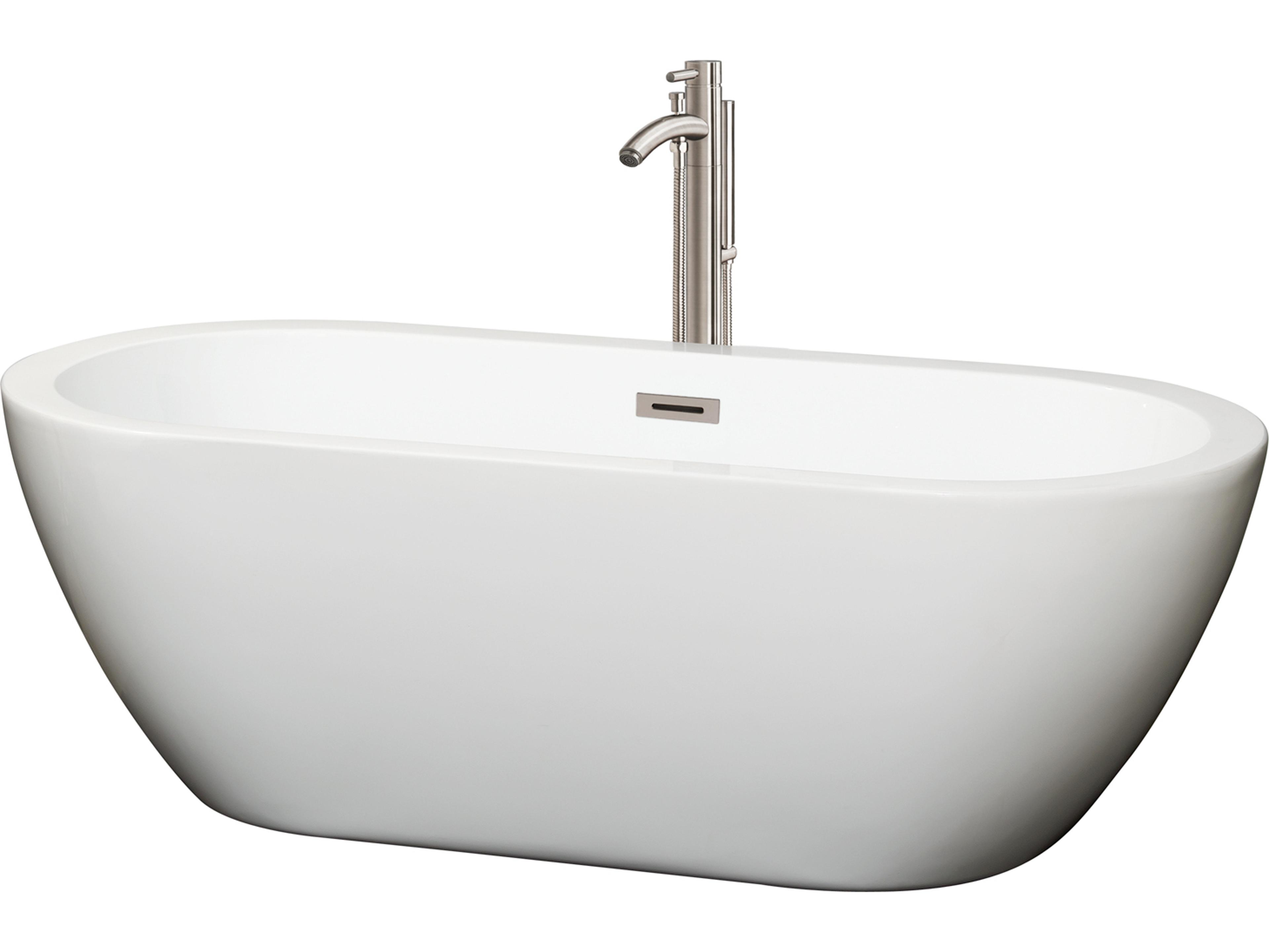 Wyndham Collection Soho White Bathtub with Floor Mounted Faucet, Drain and Overflow Trim