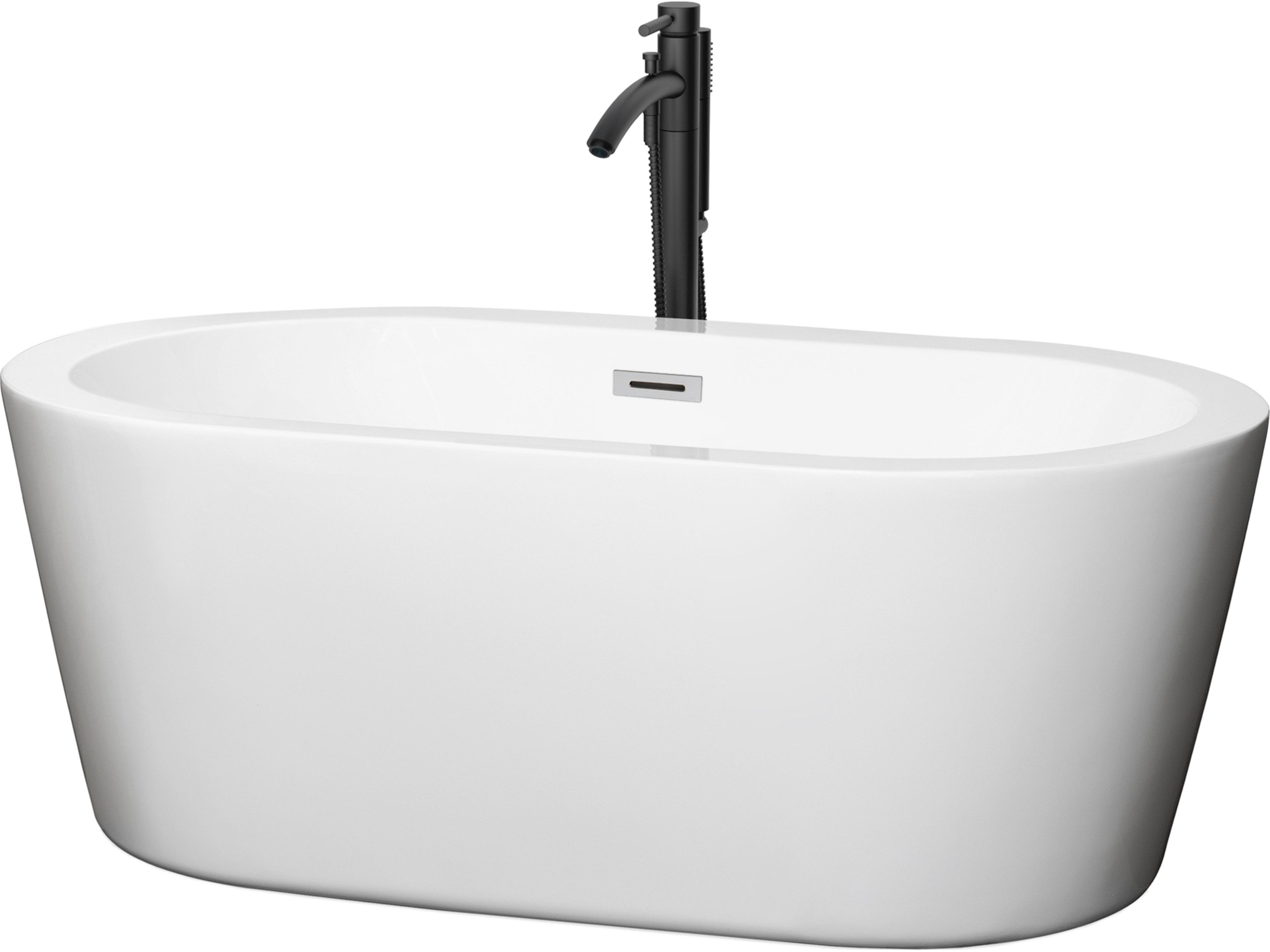 Wyndham Collection Mermaid White Bathtub with Polished Chrome Trim and Floor Mounted Faucet