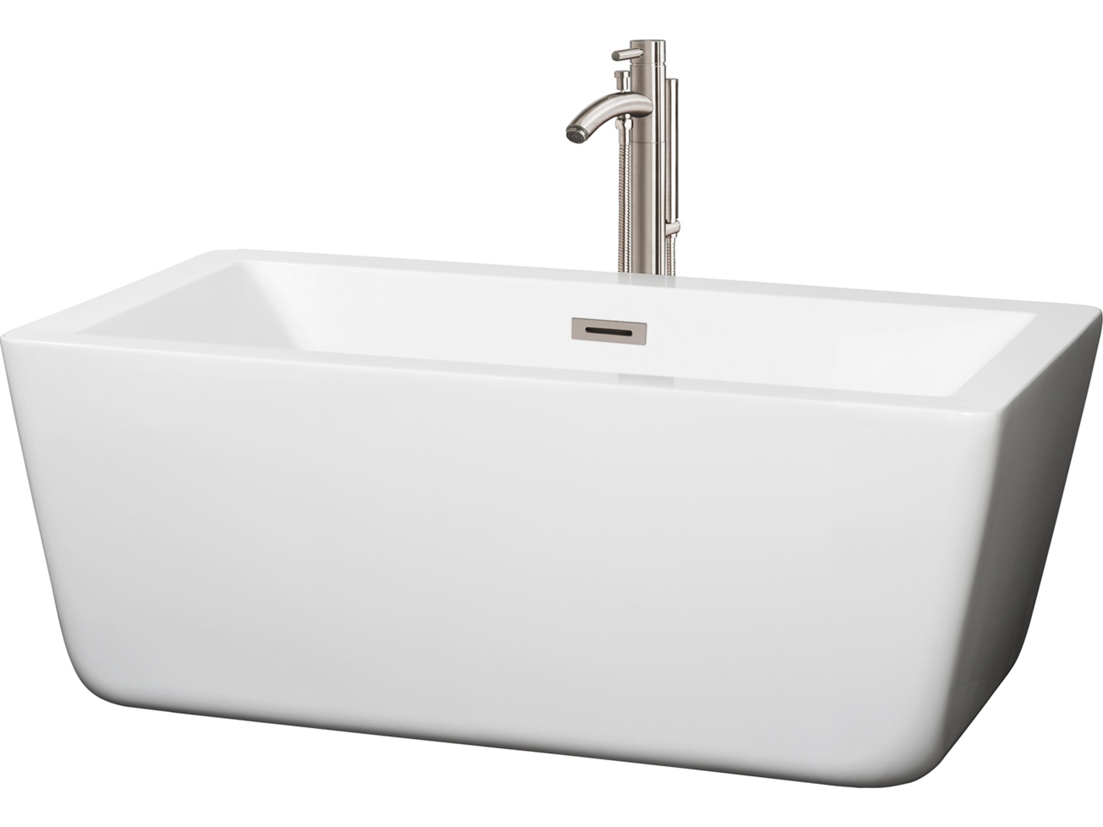 Wyndham Collection Laura White Bathtub with Floor Mounted Faucet, Drain and Overflow Trim