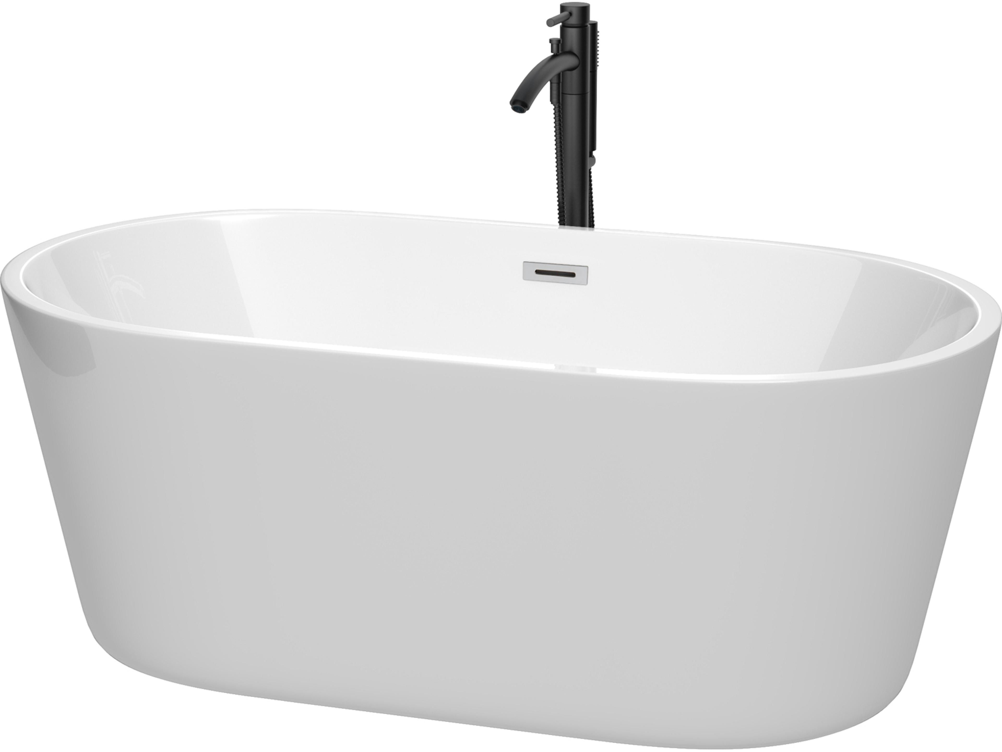 Wyndham Collection Carissa White Bathtub with Polished Chrome Trim and Floor Mounted Faucet