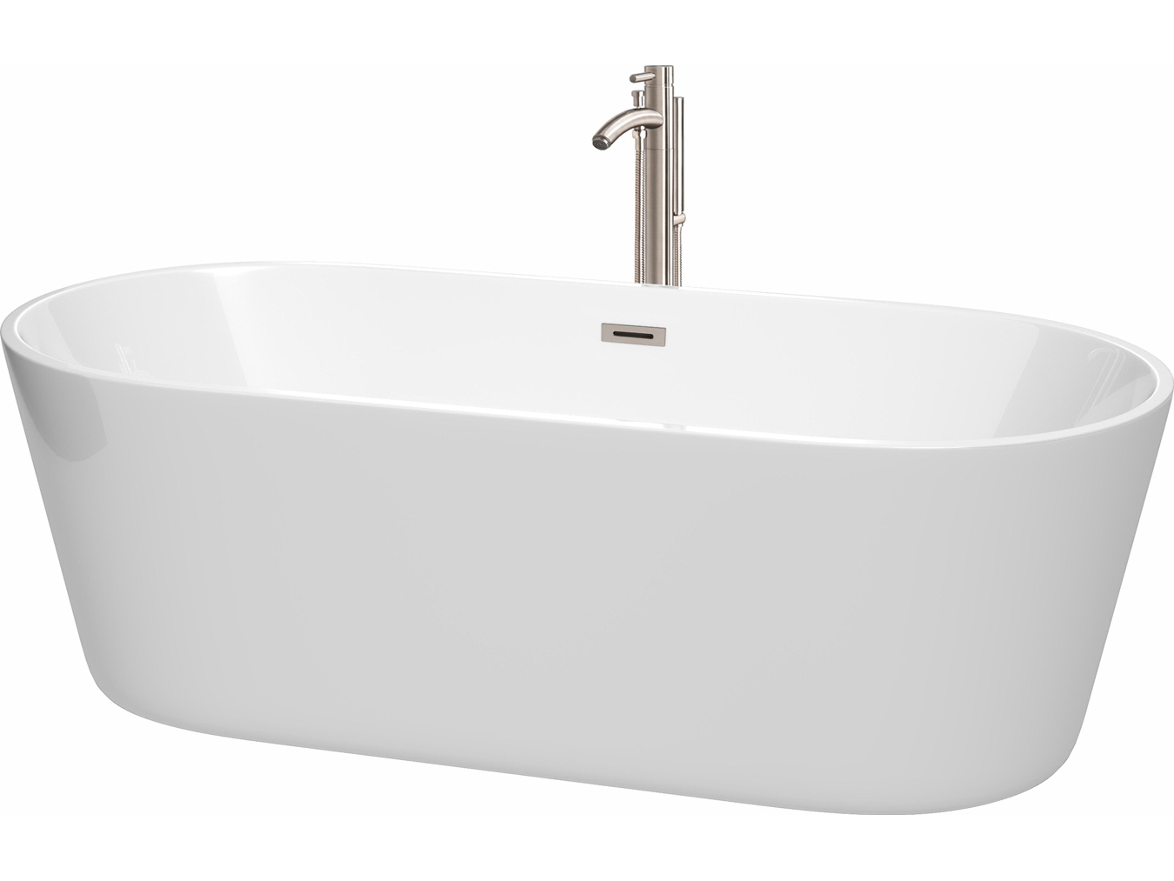 Wyndham Collection Carissa White Bathtub with Floor Mounted Faucet, Drain and Overflow Trim