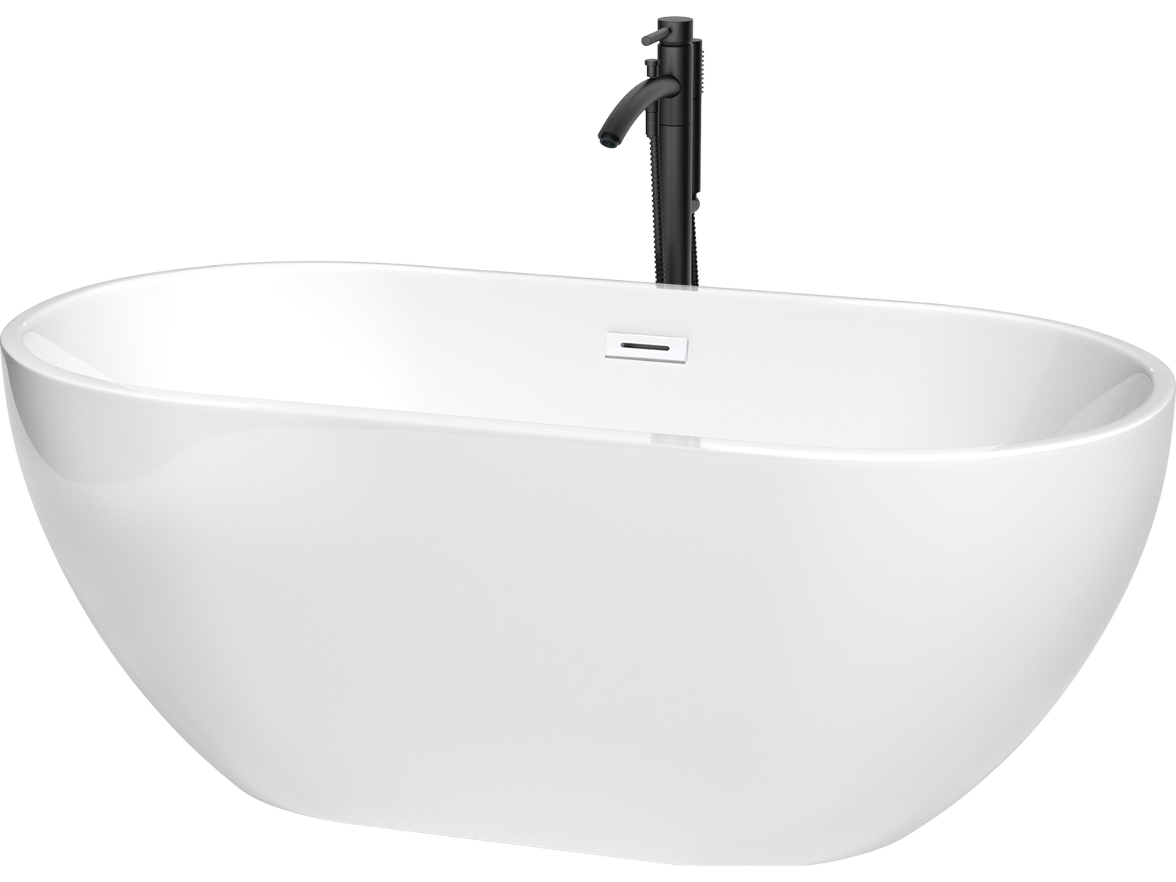 Wyndham Collection Brooklyn White Bathtub with Shiny White Trim and Floor Mounted Faucet