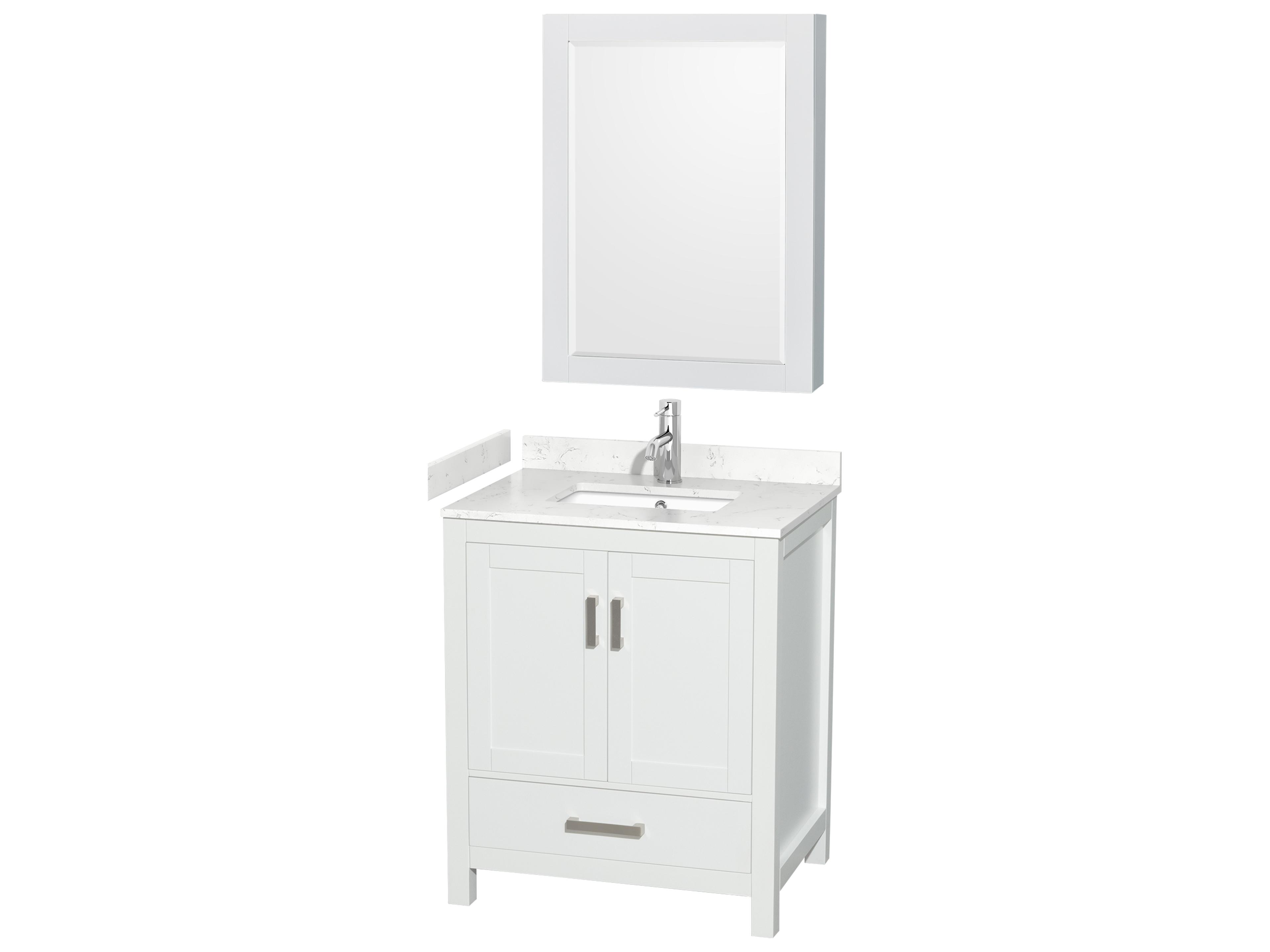 Wyndham Collection Sheffield 30" White Vanity with Medicine Cabinet