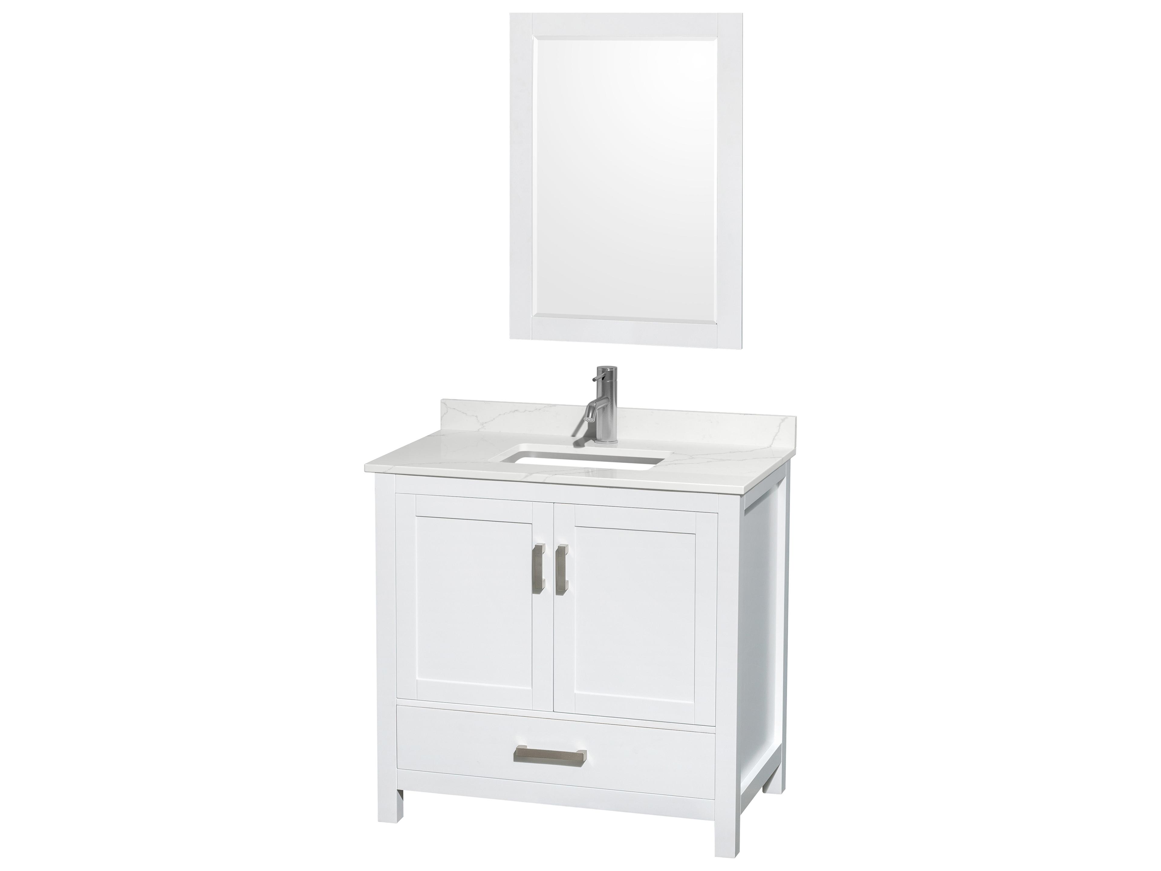 Wyndham Collection Sheffield 30" White Vanity with 24" Mirror