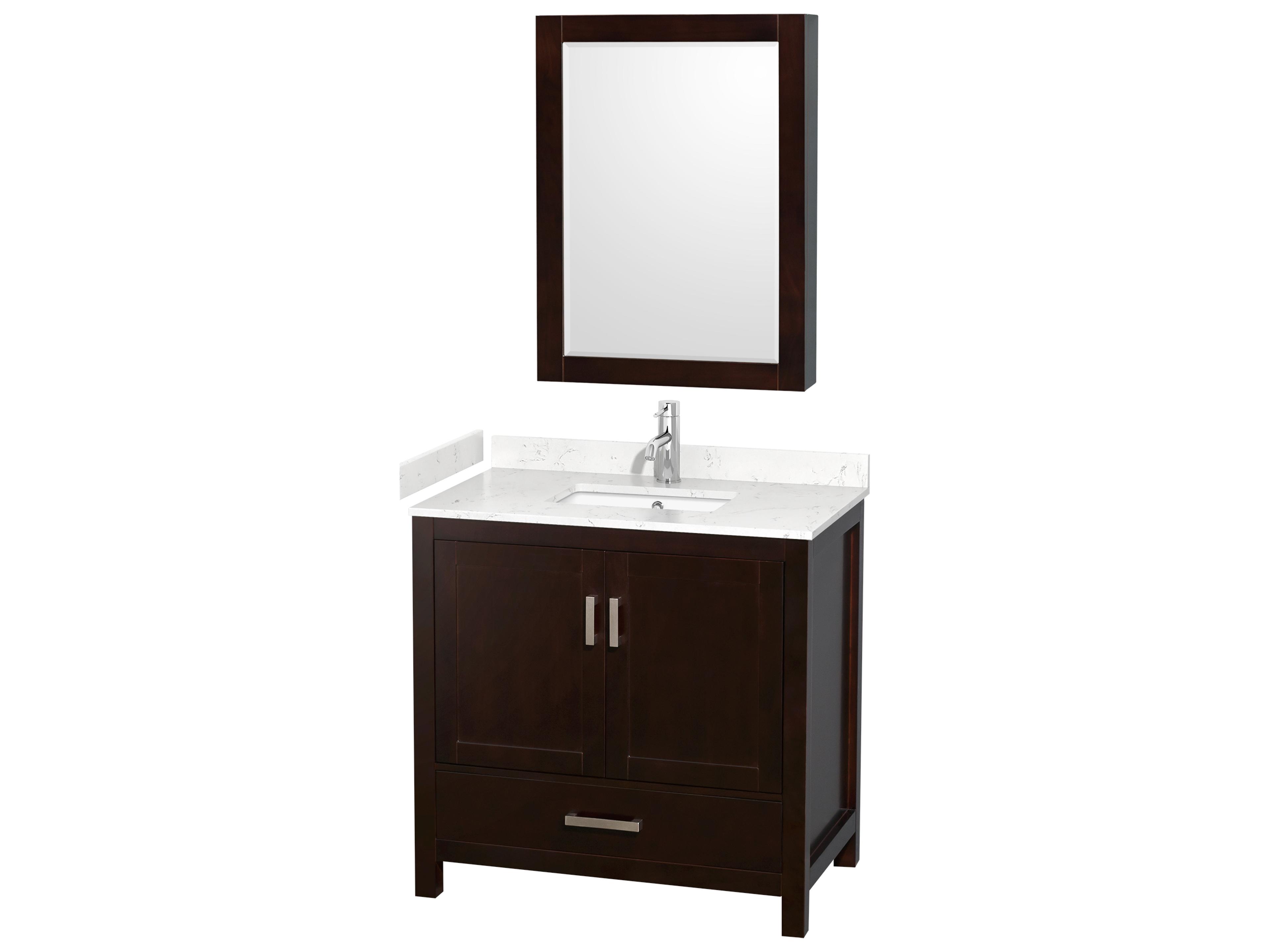 Wyndham Collection Sheffield 36" Espresso Vanity with Medicine Cabinet