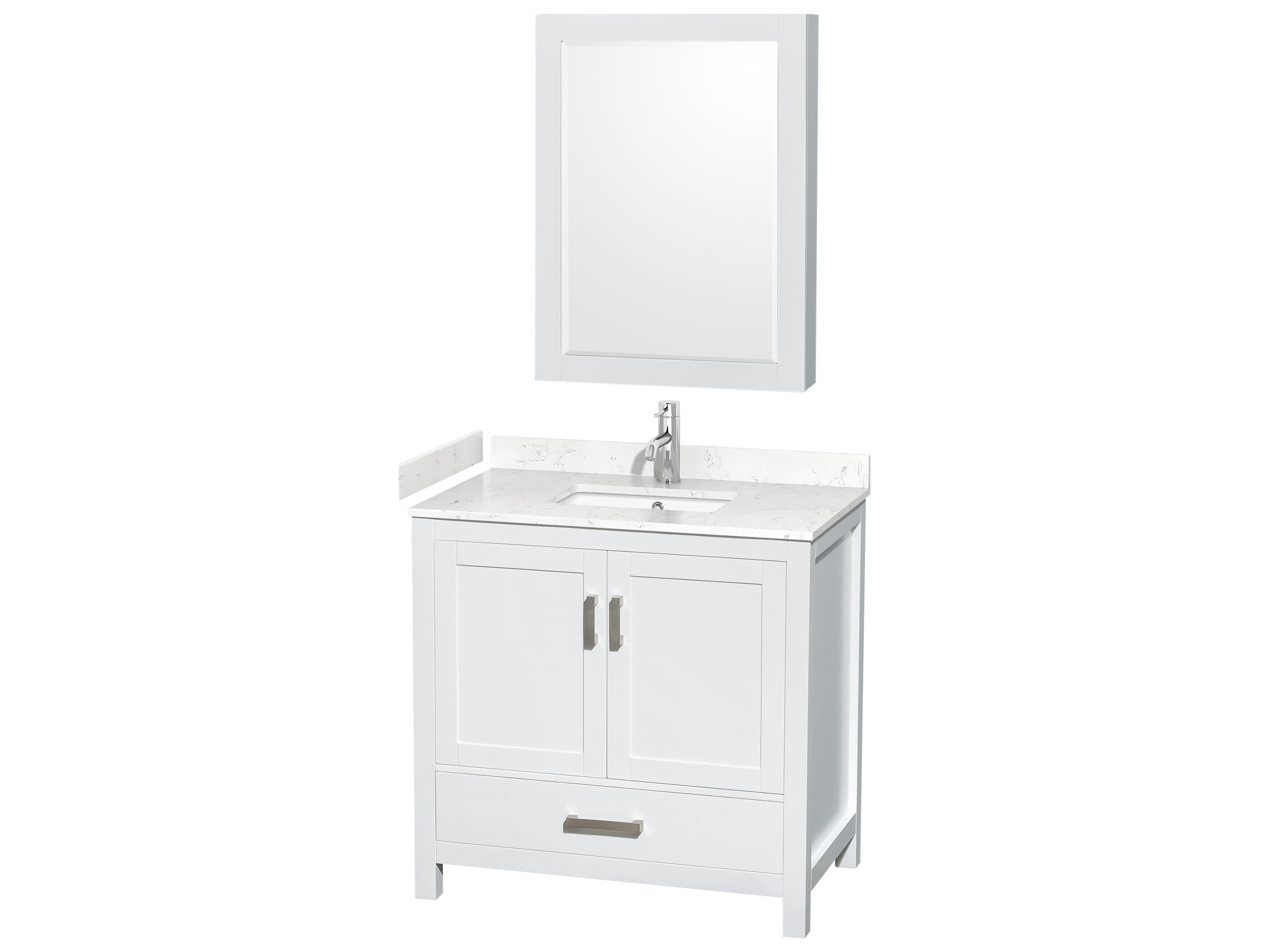 Wyndham Collection Sheffield 36" White Vanity with Medicine Cabinet