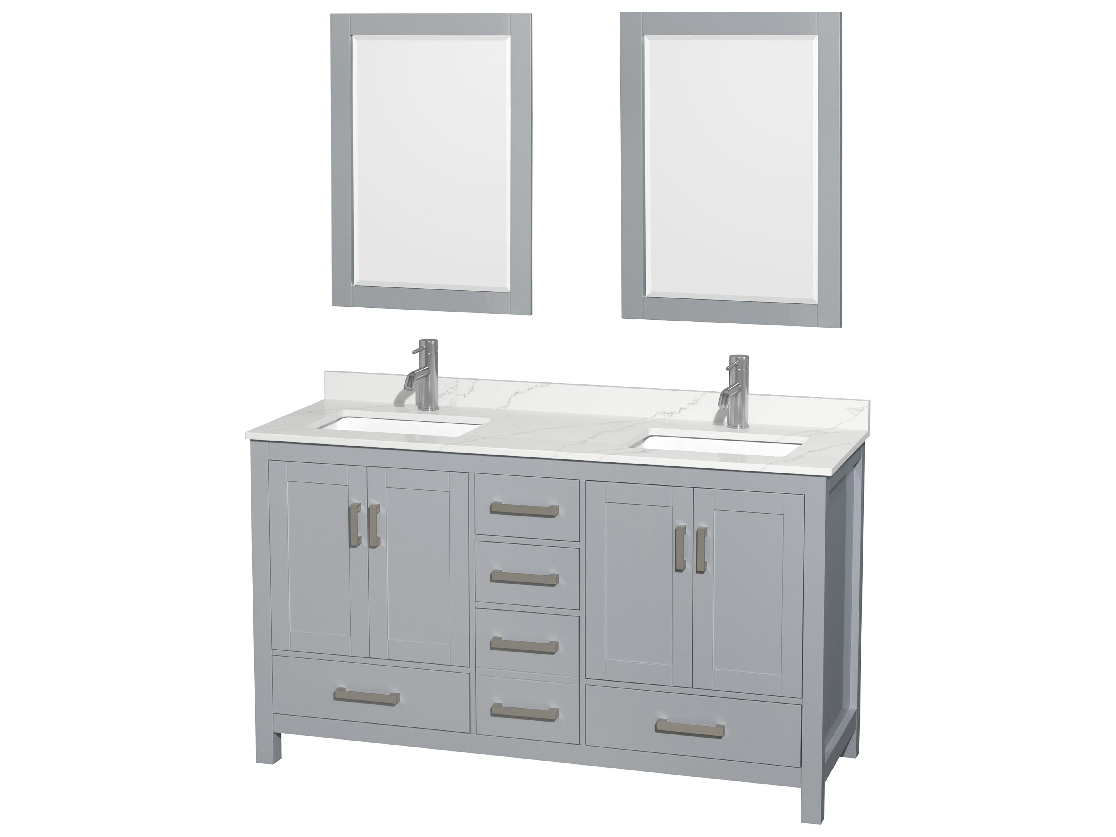 Wyndham Collection Sheffield 60" Gray Vanity with 24" Mirror