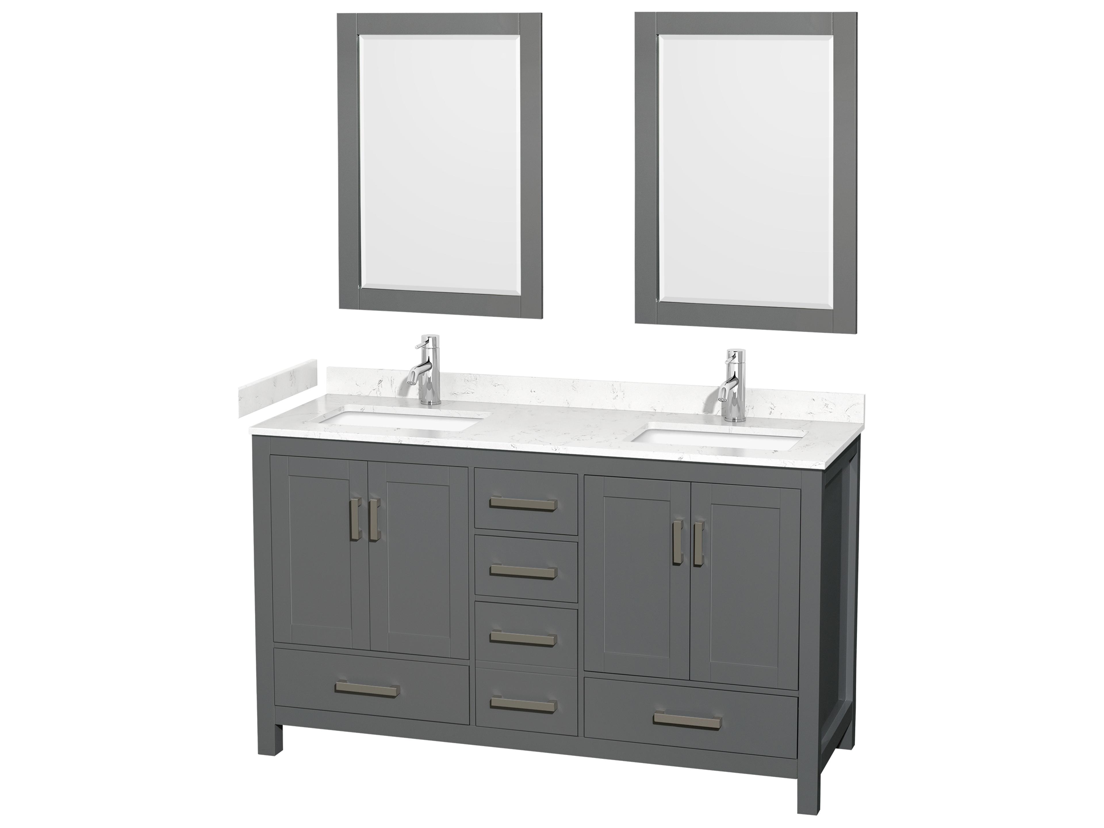 Wyndham Collection Sheffield 60" Dark Gray Vanity with 24" Mirror