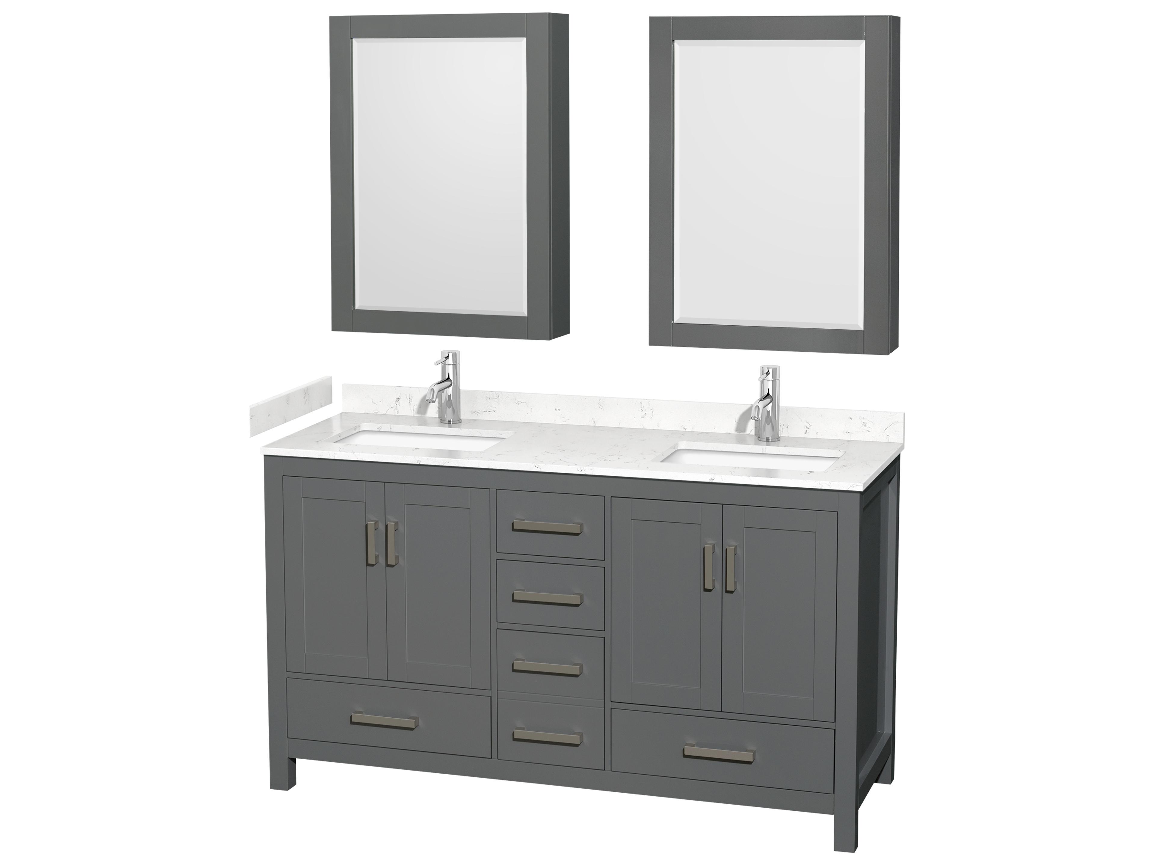 Wyndham Collection Sheffield 60" Dark Gray Vanity with Medicine Cabinet
