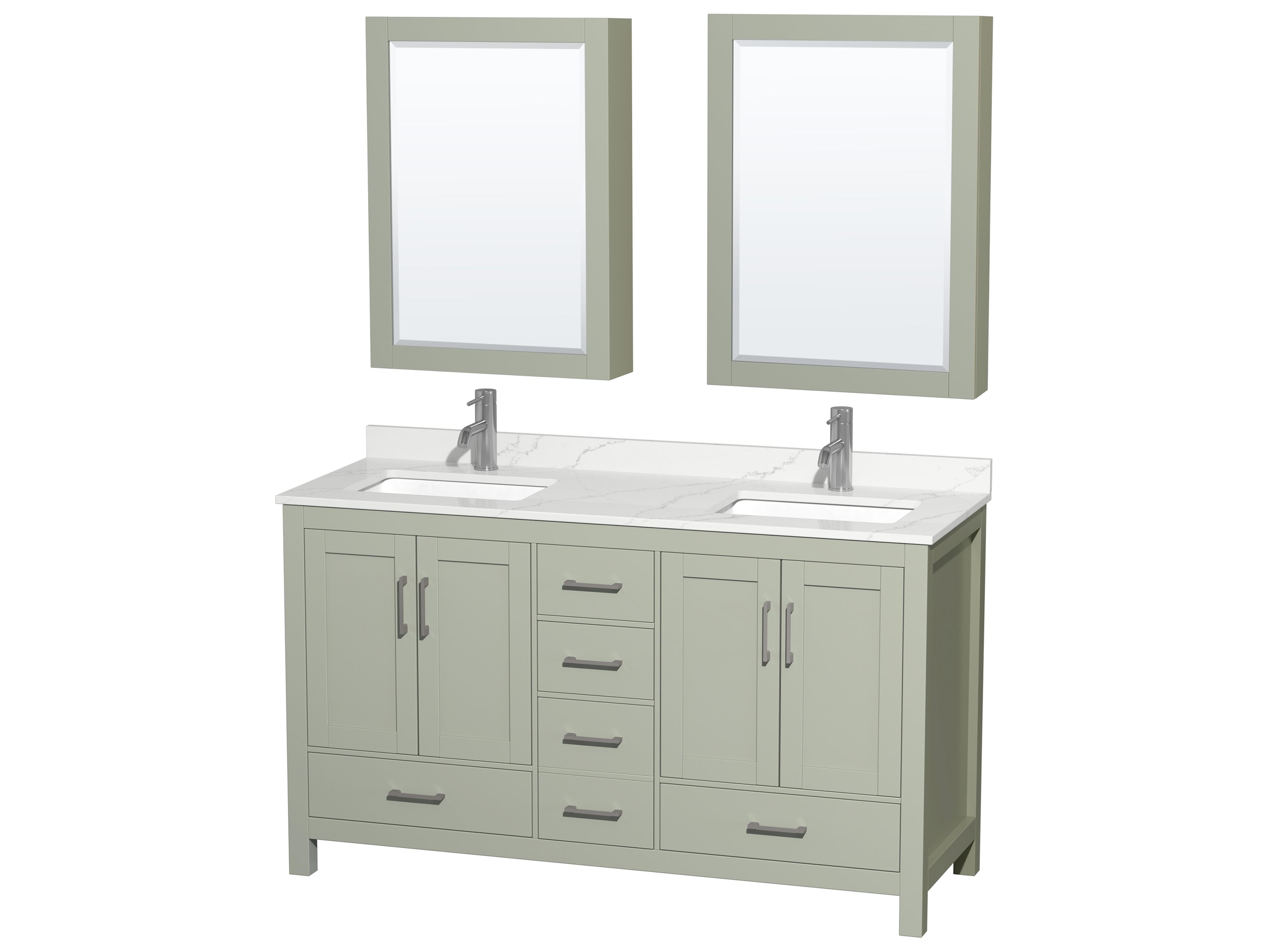 Wyndham Collection Sheffield 60" Light Green Vanity with Medicine Cabinet