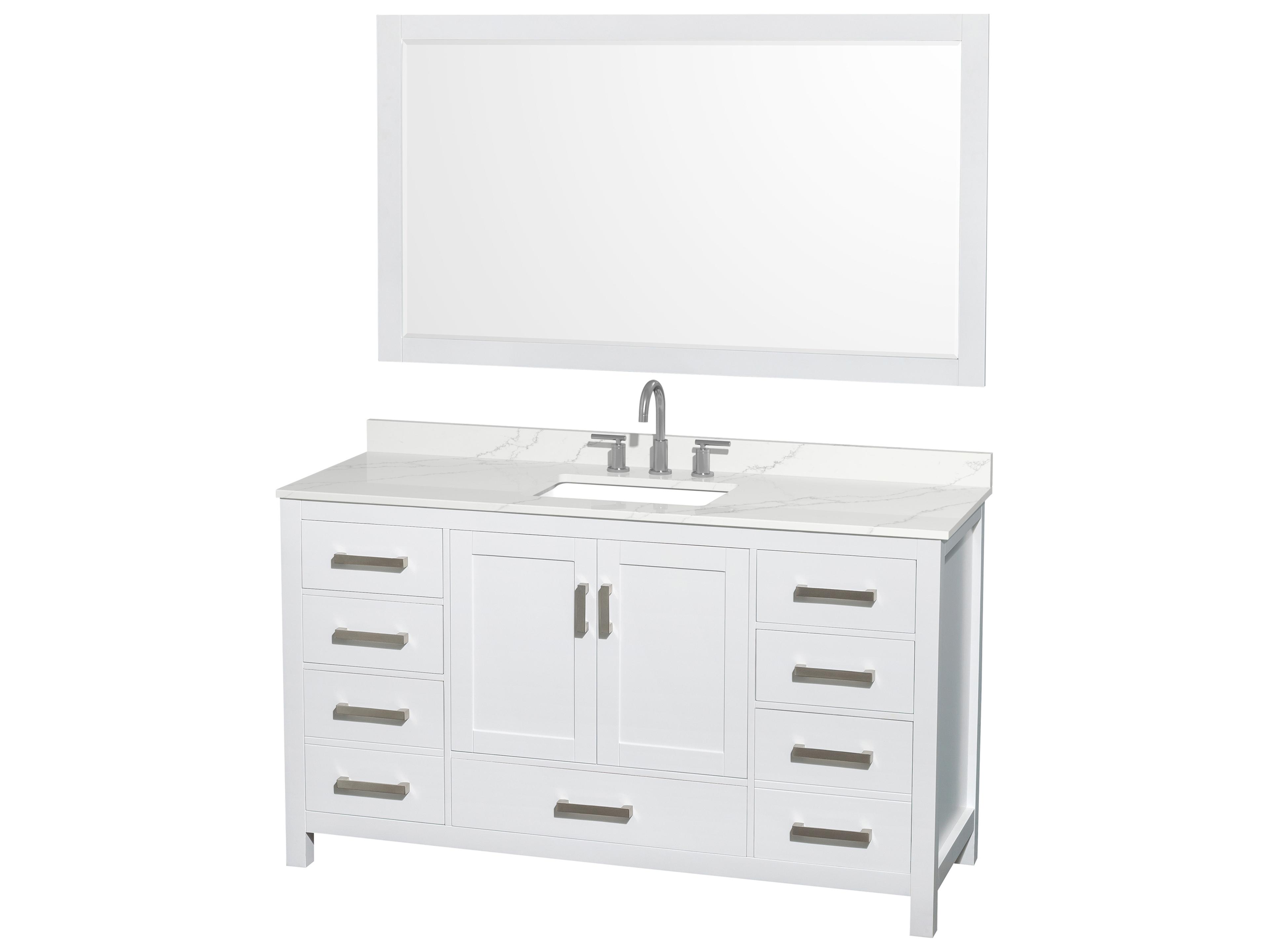 Wyndham Collection Sheffield 60" White Vanity with 58" Mirror