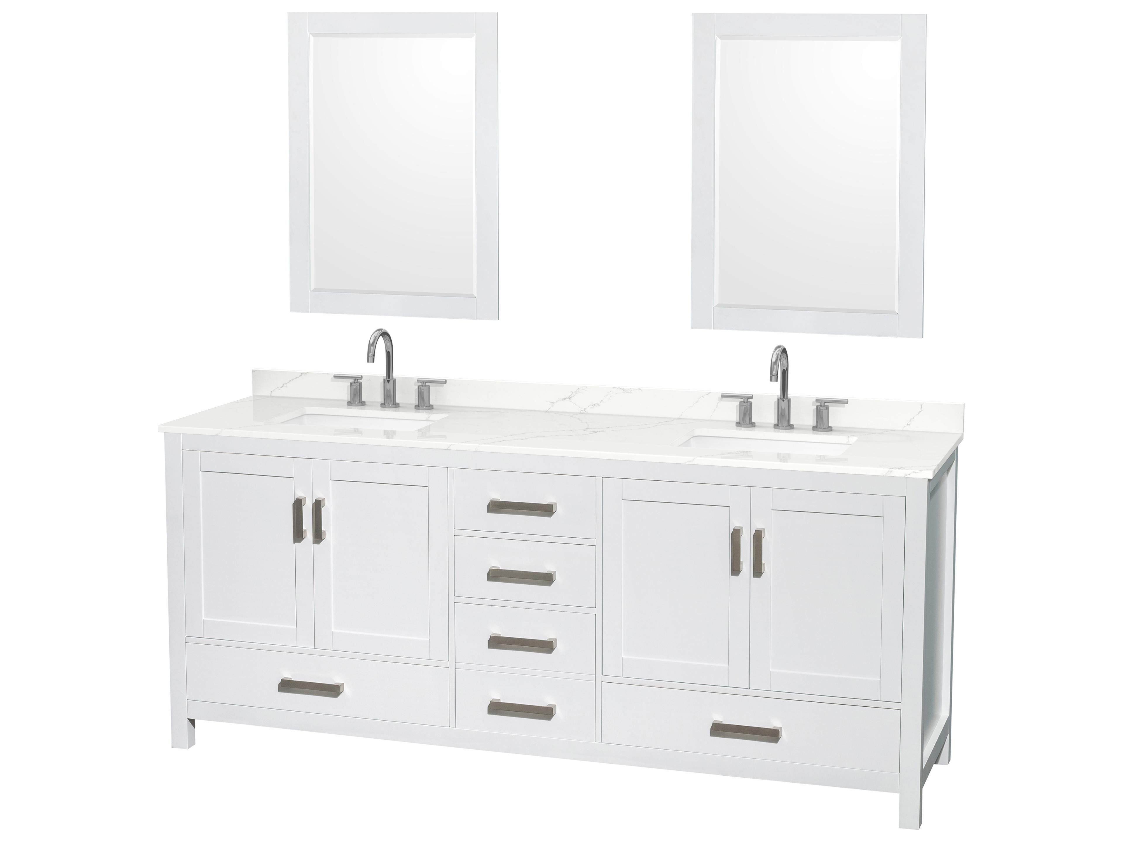Wyndham Collection Sheffield 80" White Vanity with 24" Mirror