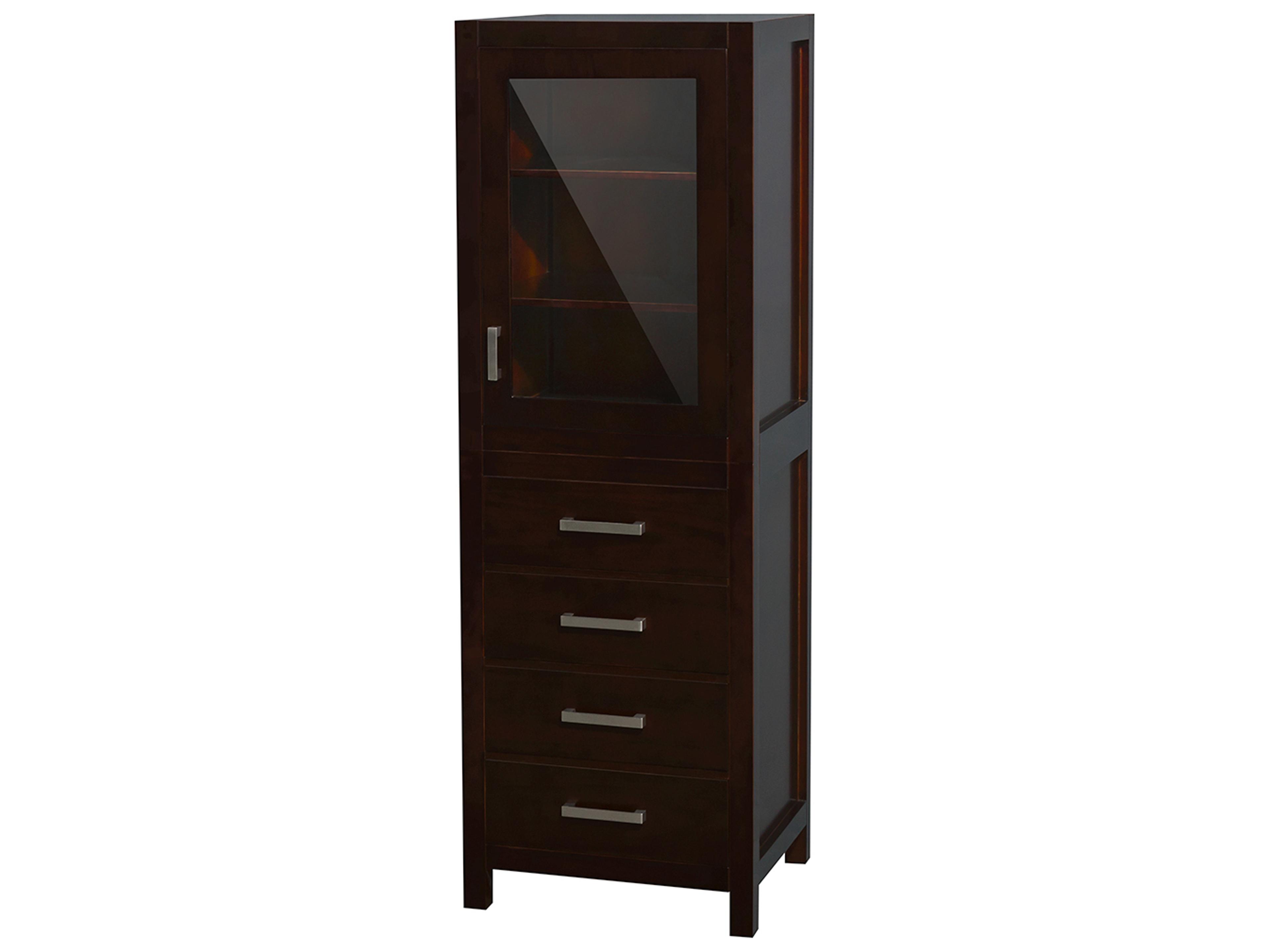 Wyndham Collection Sheffield Espresso Linen Tower with Shelved Cabinet Storage and 4 Drawers