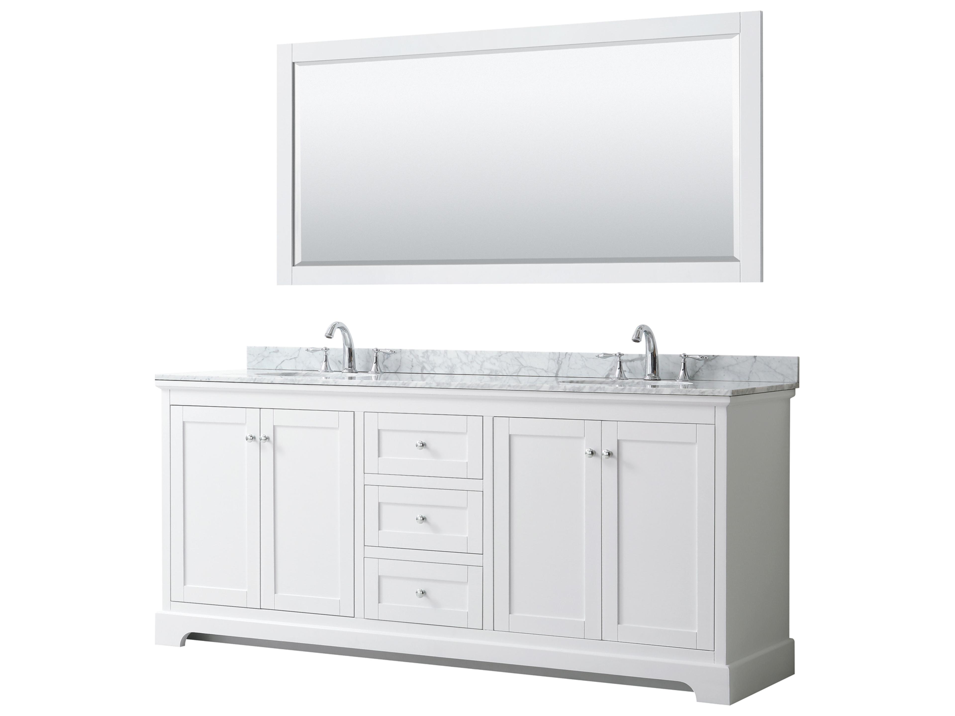 Wyndham Collection Avery 80" White Vanity with 70" Mirror