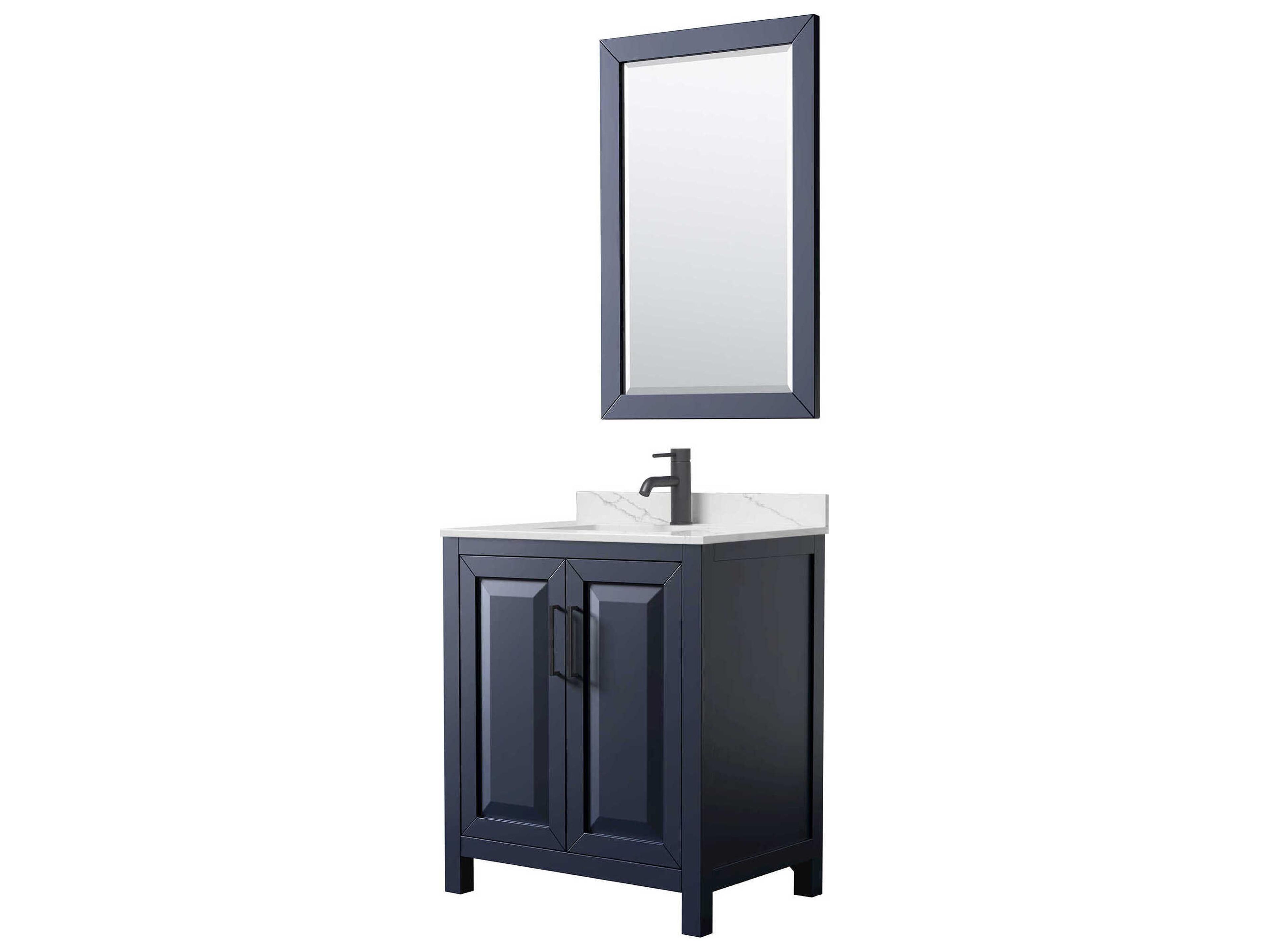 Wyndham Collection Daria 30" Dark Blue Vanity with 24" Mirror