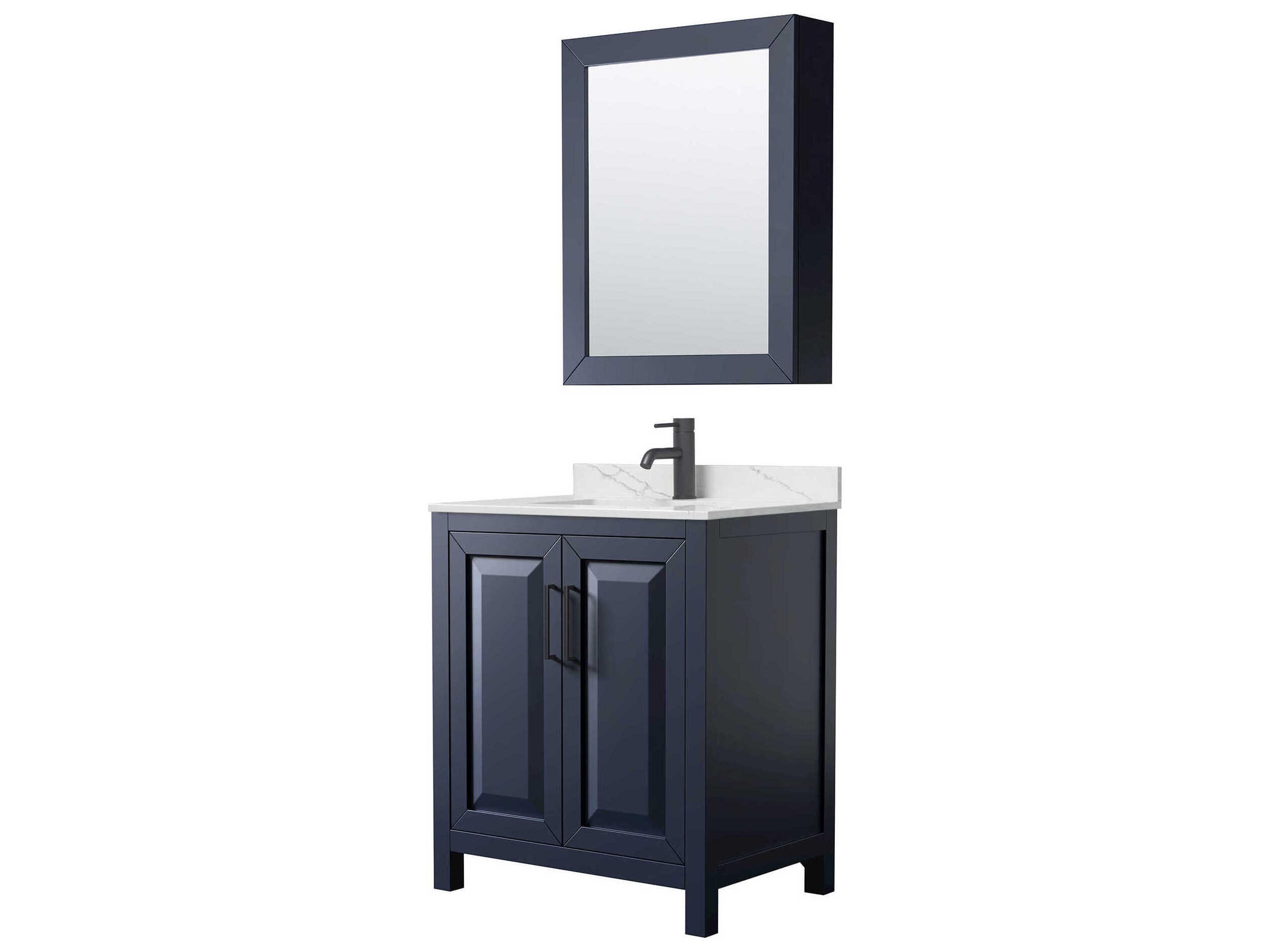 Wyndham Collection Daria 30" Dark Blue Vanity with Medicine Cabinet