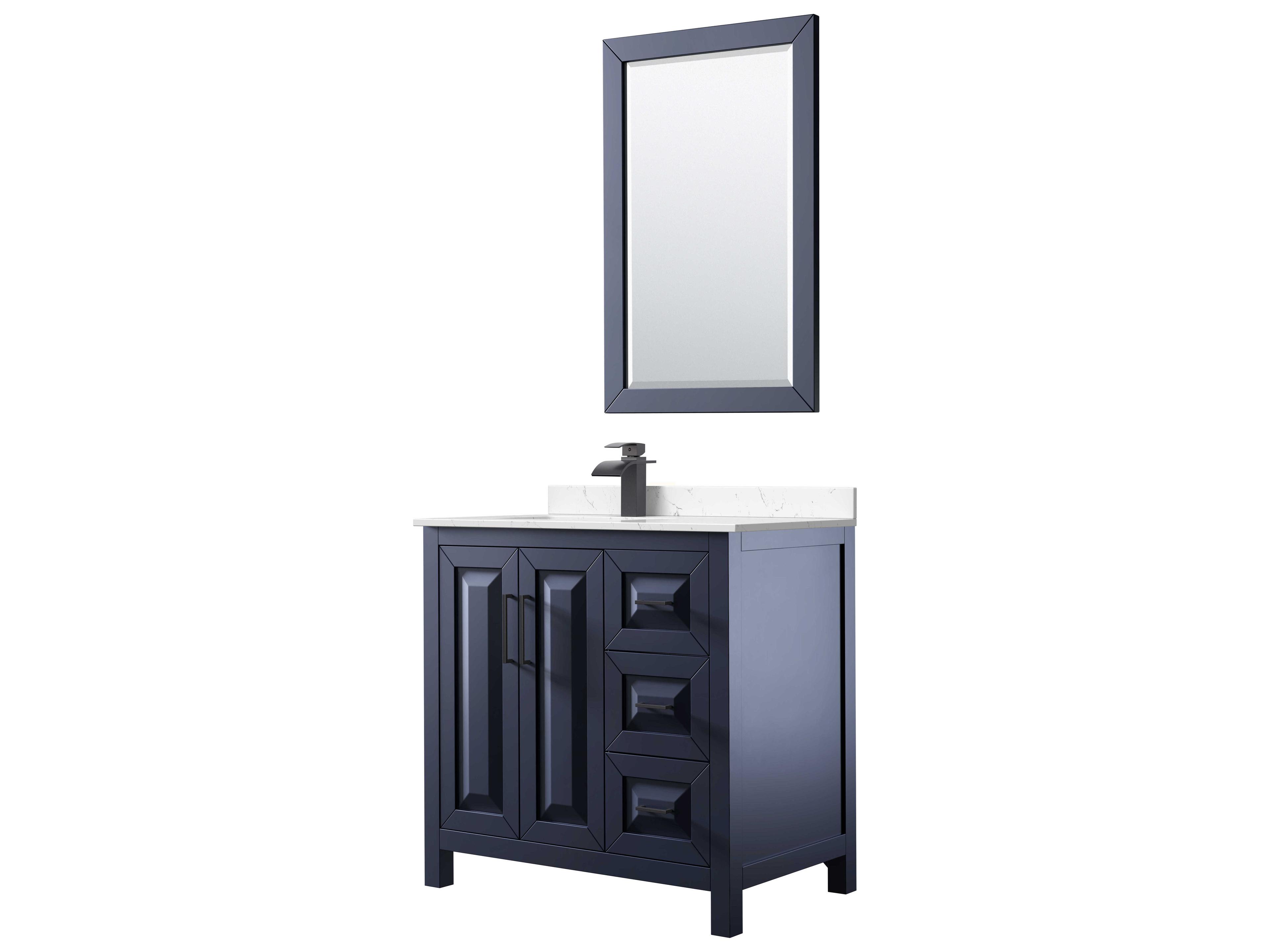 Wyndham Collection Daria 36" Dark Blue Vanity with 24" Mirror