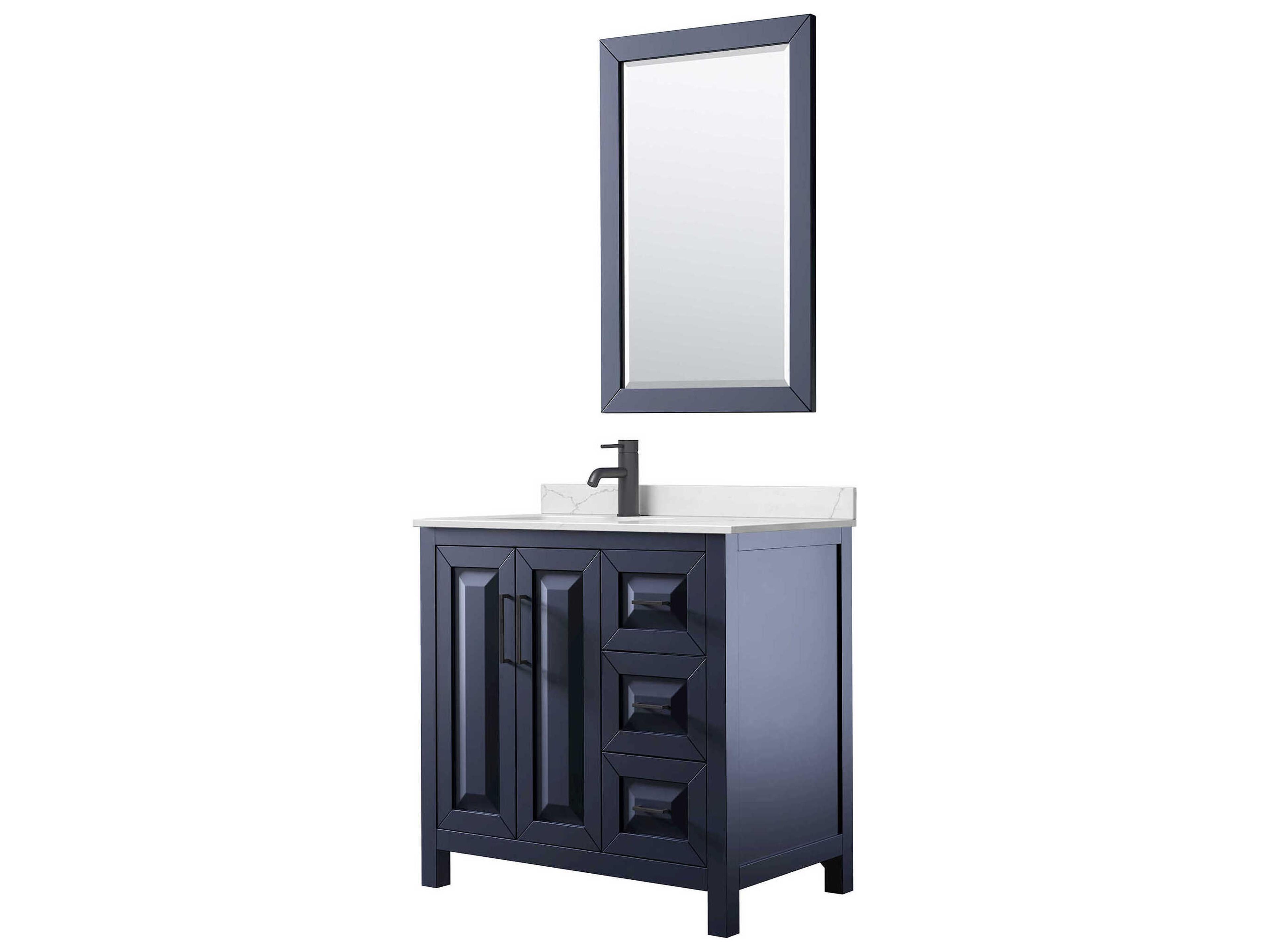 Wyndham Collection Daria 36" Dark Blue Vanity with 24" Mirror