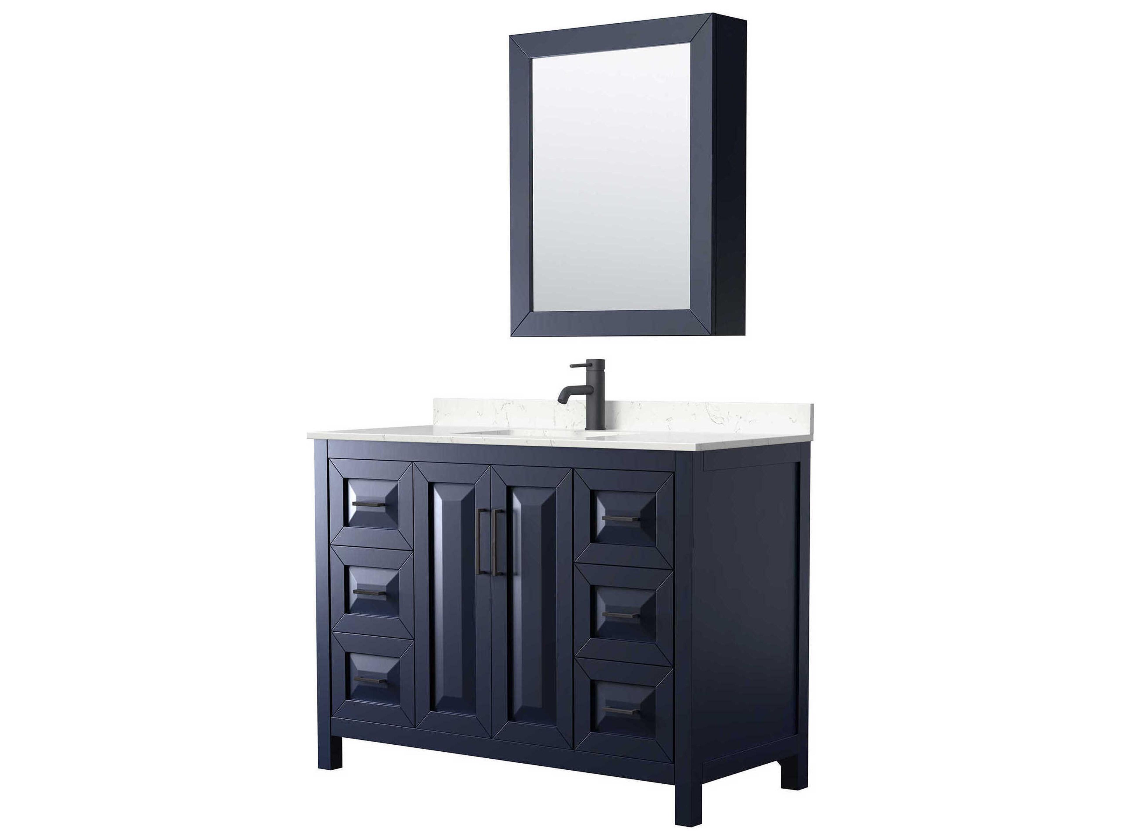 Wyndham Collection Daria 48" Dark Blue Vanity with Medicine Cabinet