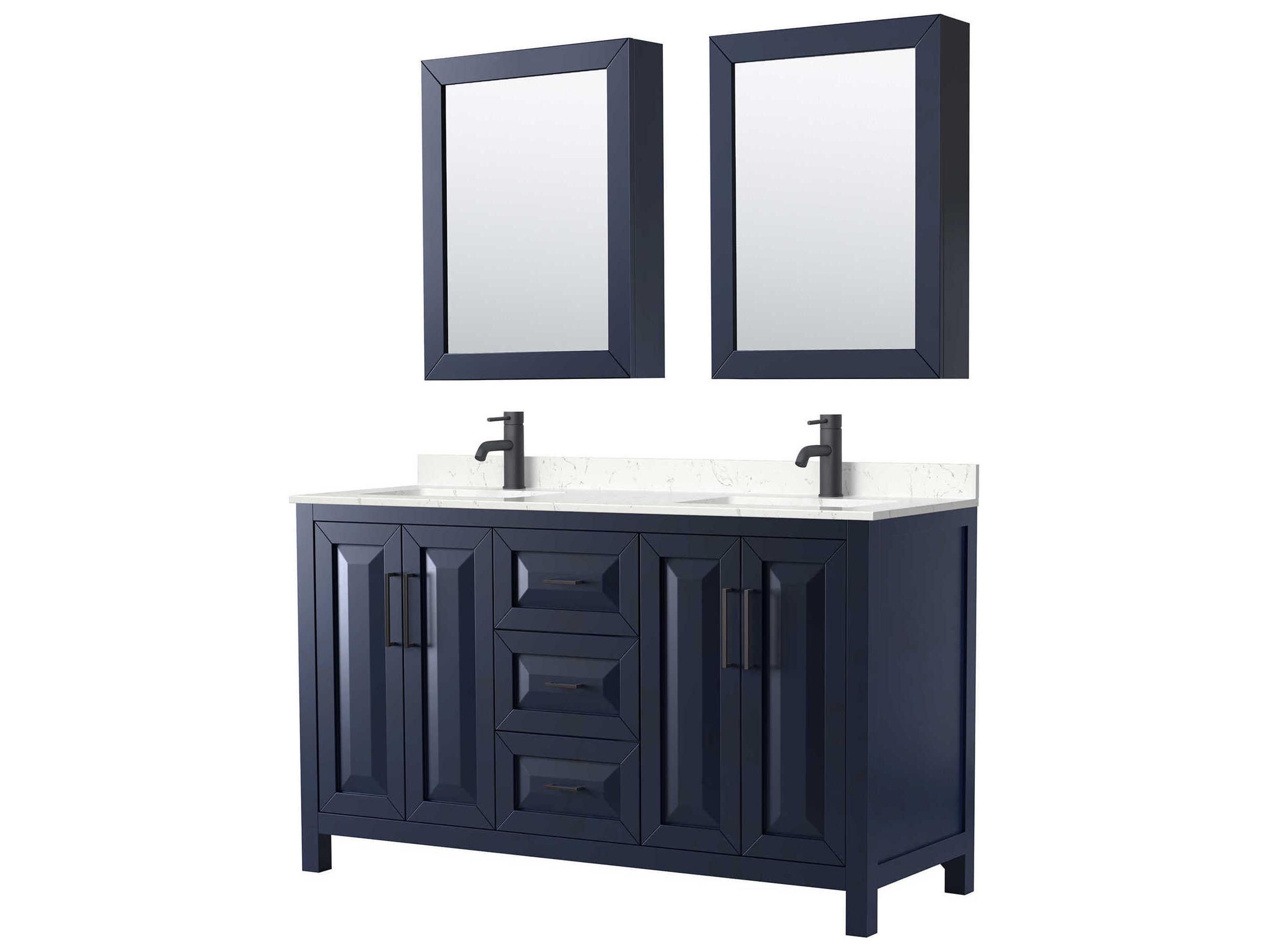 Wyndham Collection Daria 60" Dark Blue Vanity with Medicine Cabinet