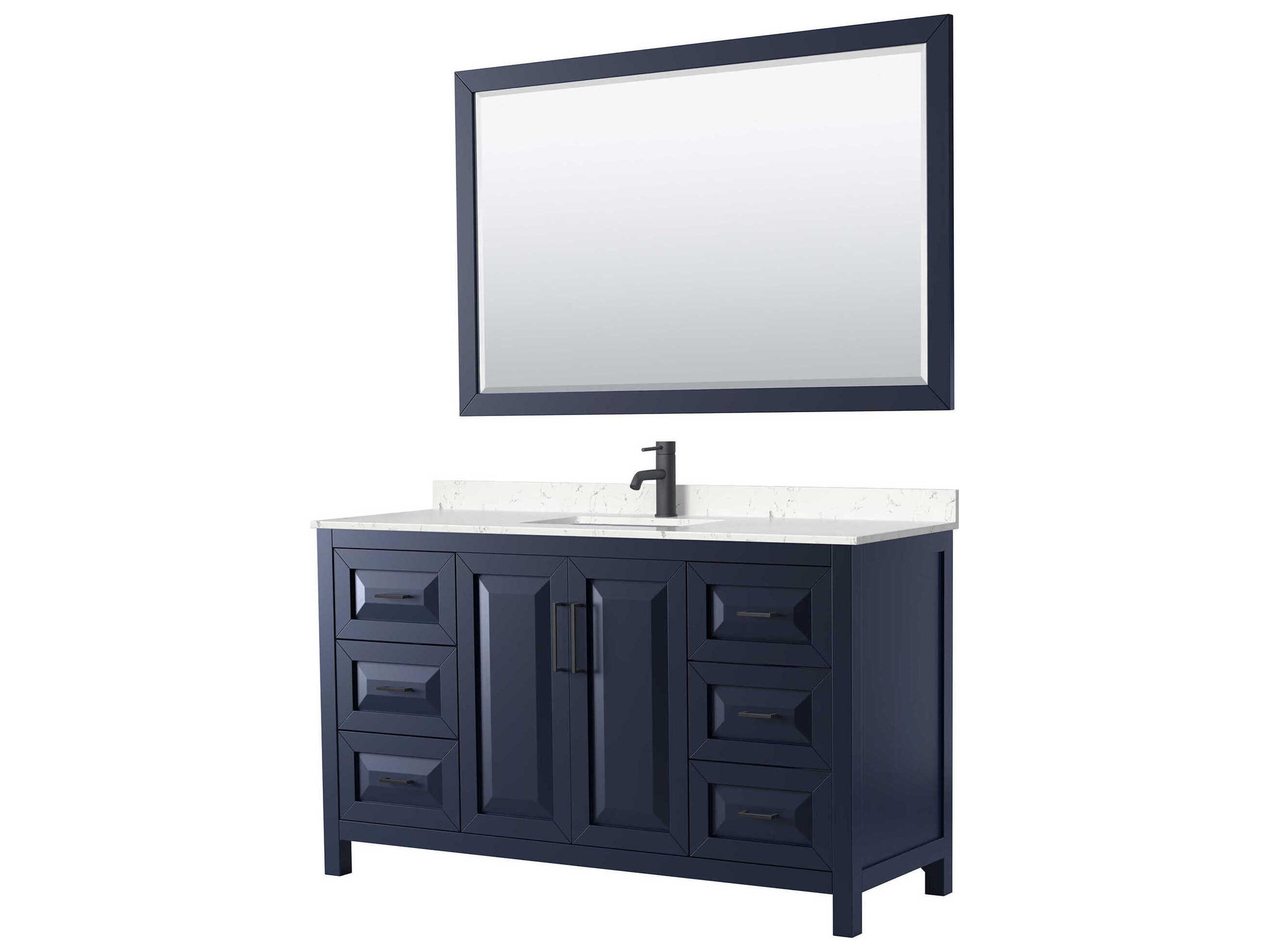 Wyndham Collection Daria 60" Dark Blue Vanity with 58" Mirror