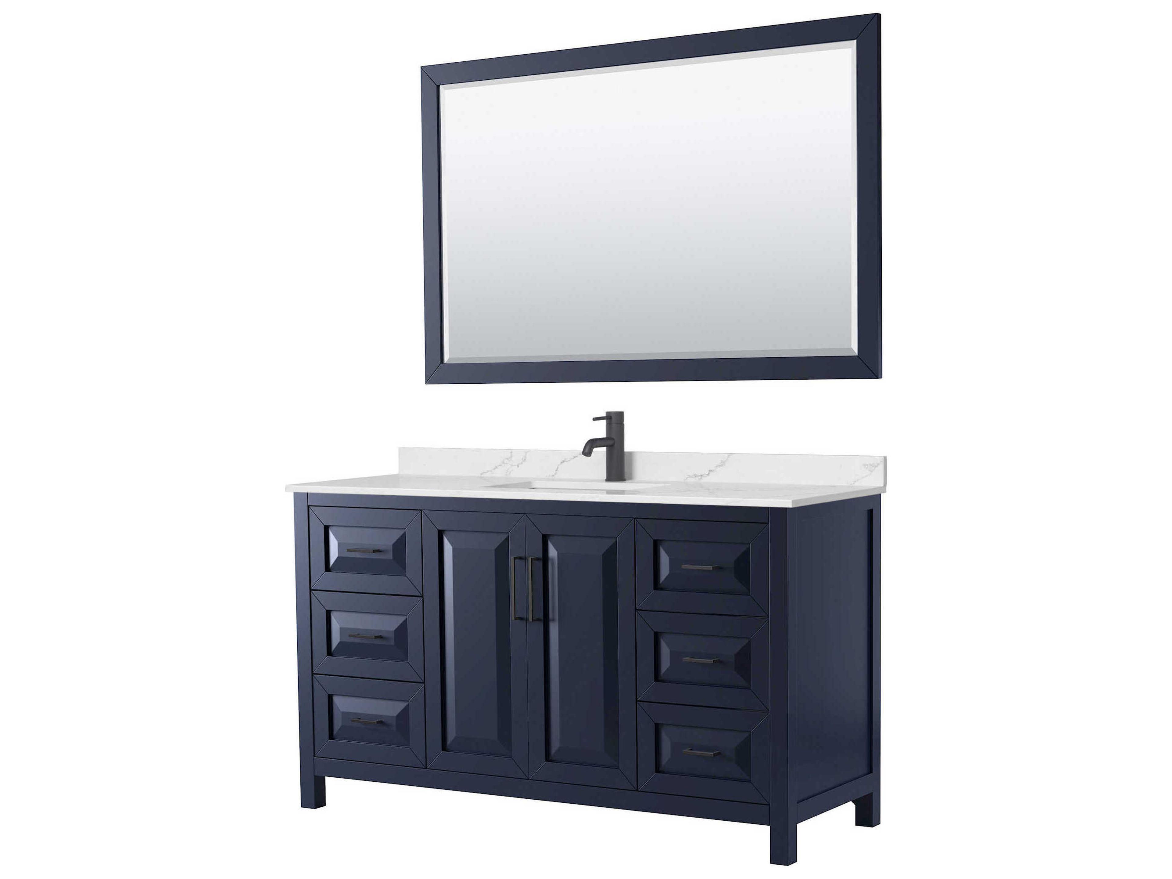 Wyndham Collection Daria 60" Dark Blue Vanity with 58" Mirror