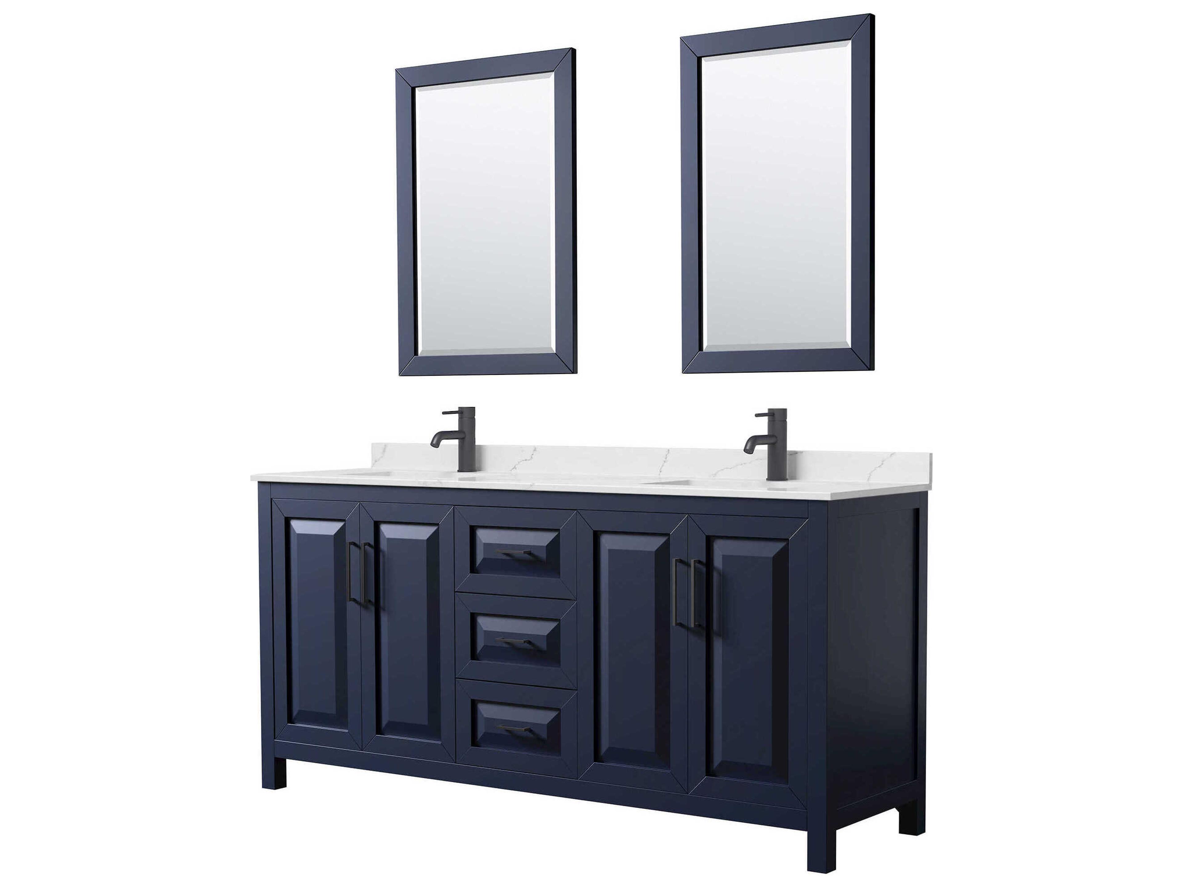 Wyndham Collection Daria 72" Dark Blue Vanity with 24" Mirror