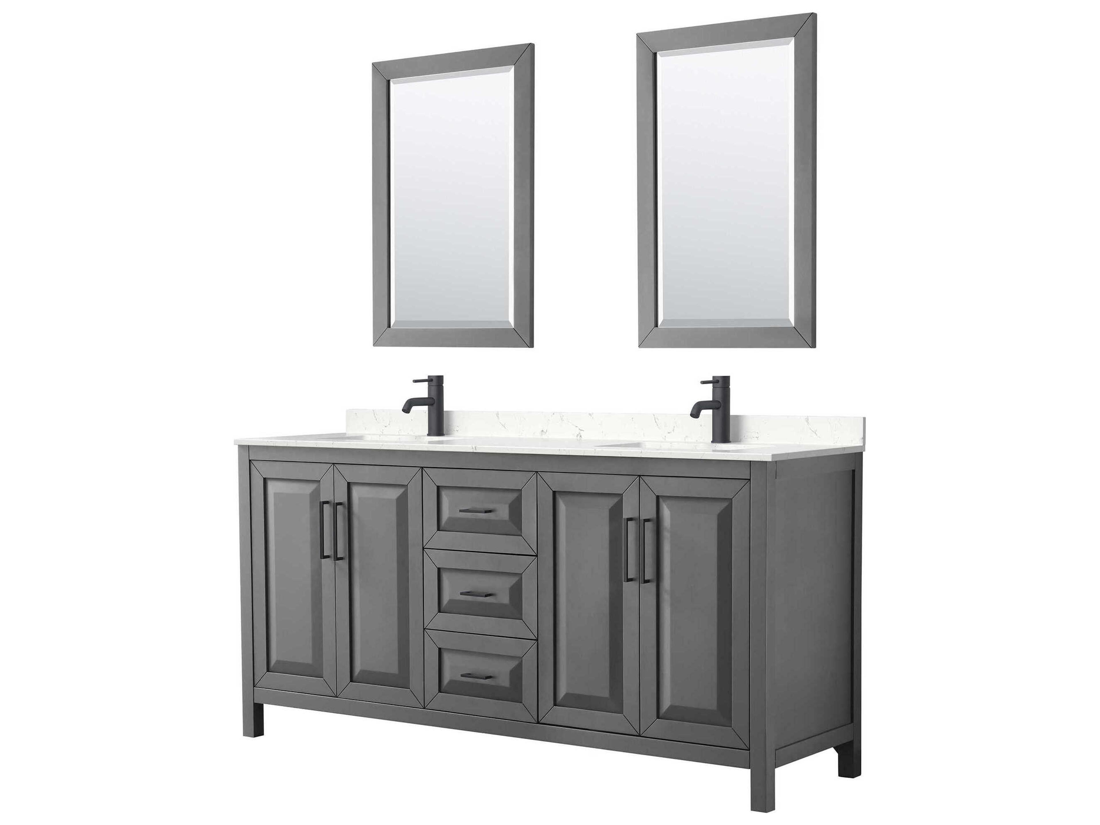 Wyndham Collection Daria 72" Dark Gray Vanity with 24" Mirror