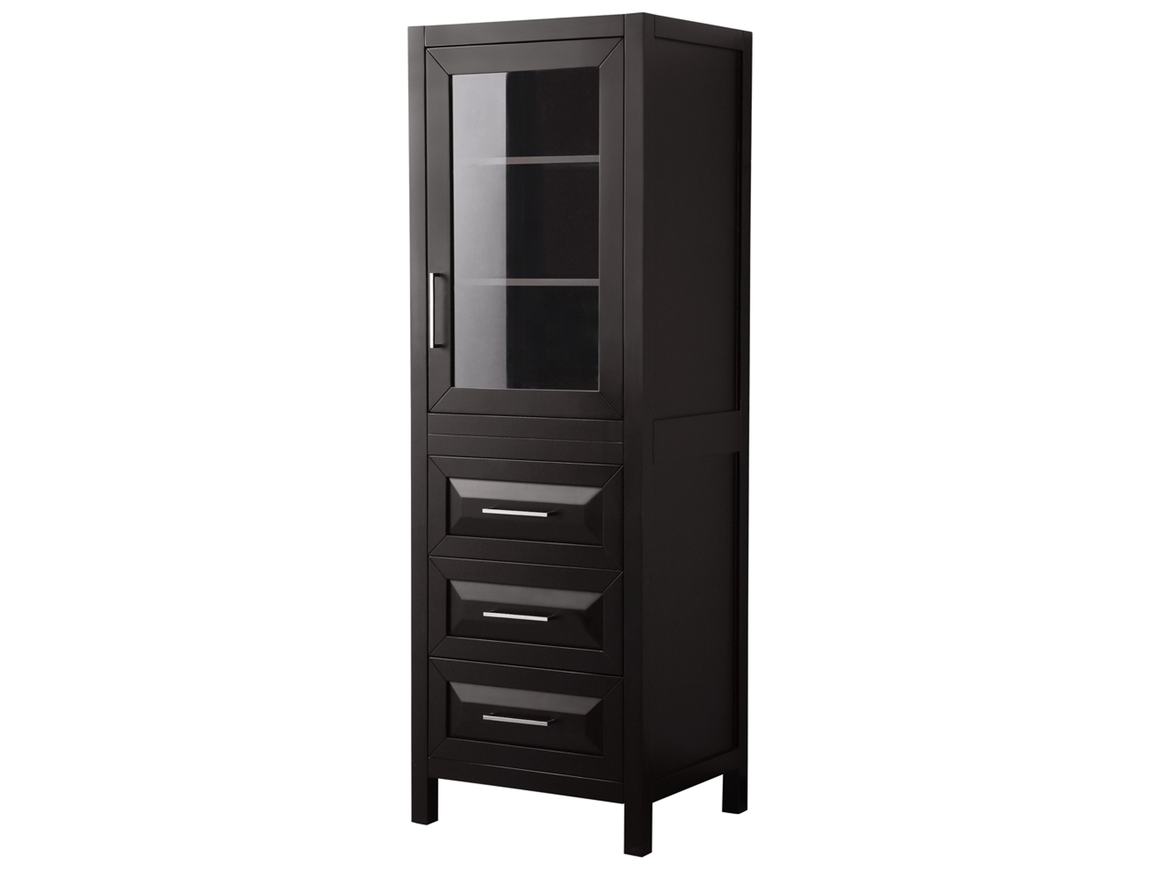 Wyndham Collection Daria Dark Espresso Linen Tower with Shelved Cabinet Storage, and 3 Drawers
