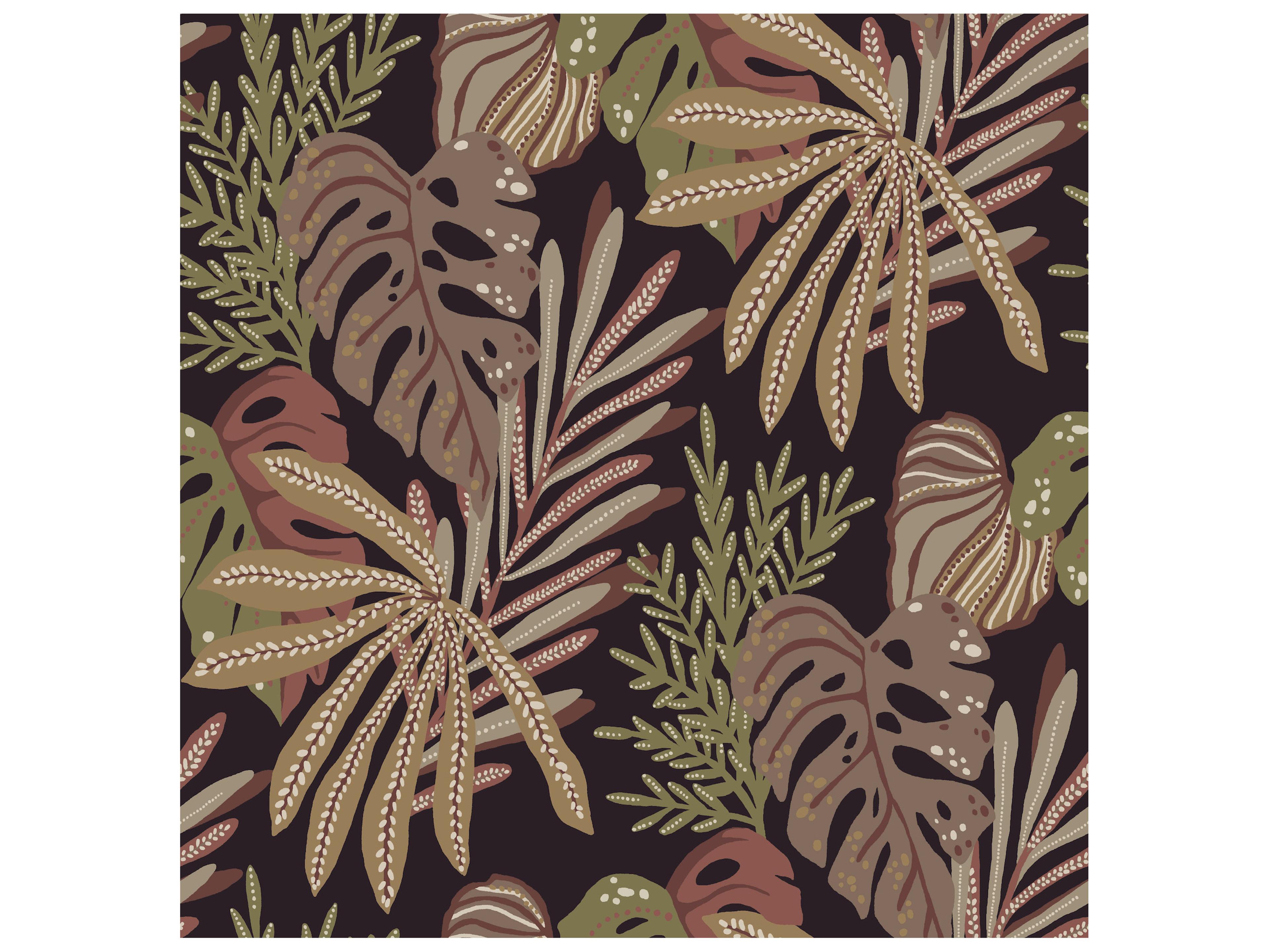 York Wallcoverings Drew & Jonathan Home Fifth Edition Burgundy Tropical Foliage Wallpaper