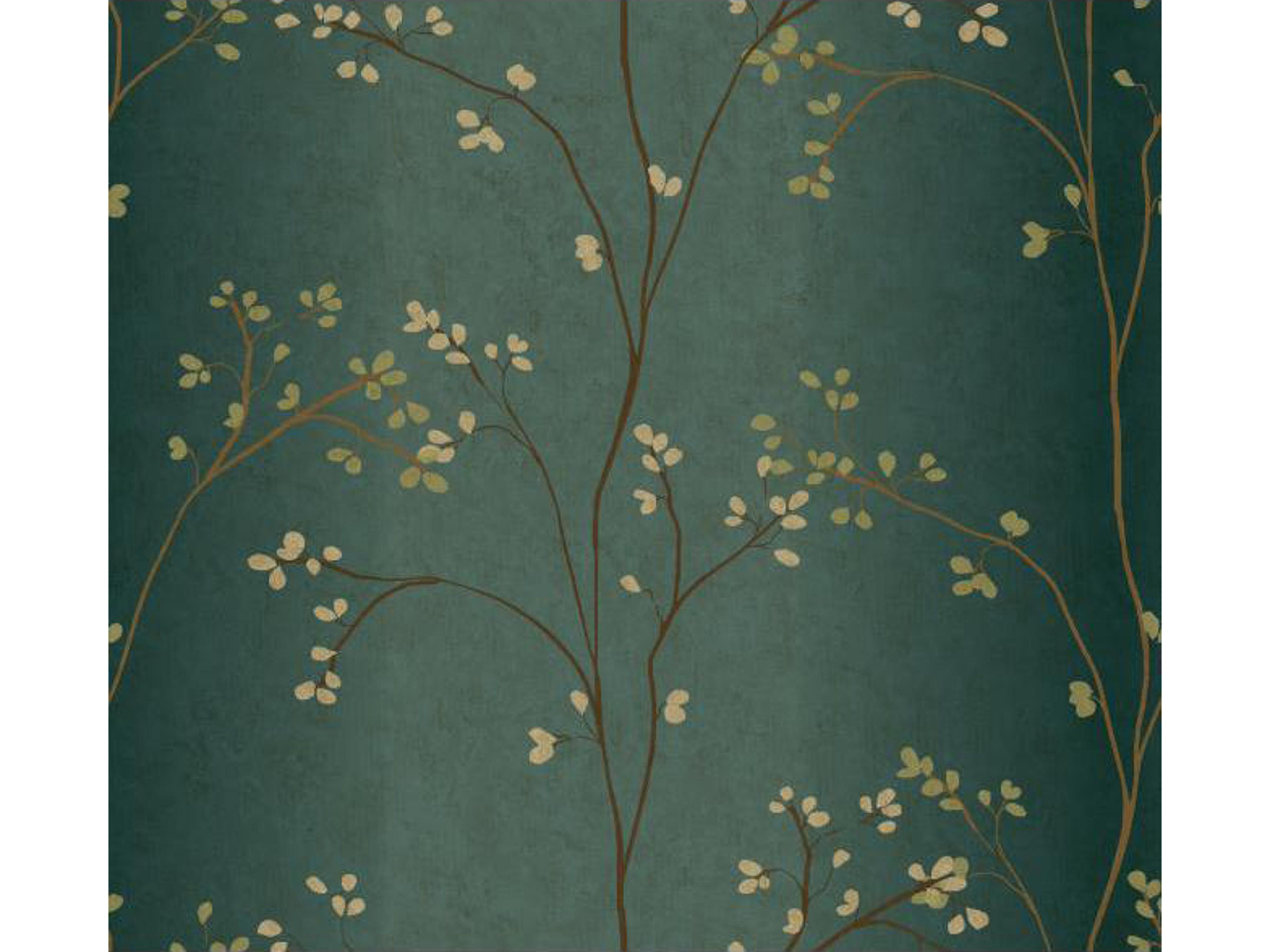 York Wallcoverings IBC 4 Earthy Tones Teal Metallic Vertical Blossoms Wallpaper