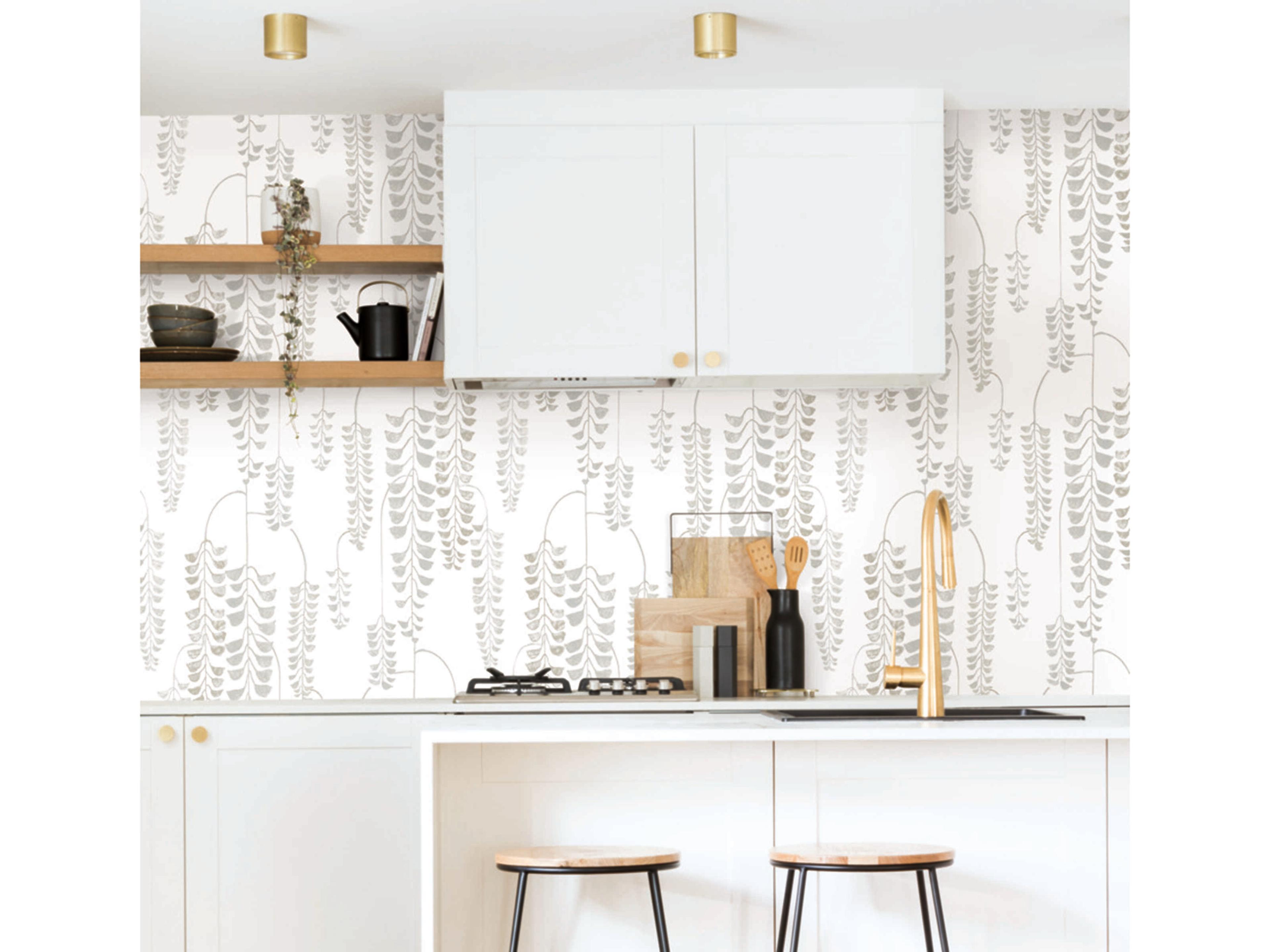 York Wallcoverings Black & White Resource Library White Cream Deco Wisteria Wallpaper