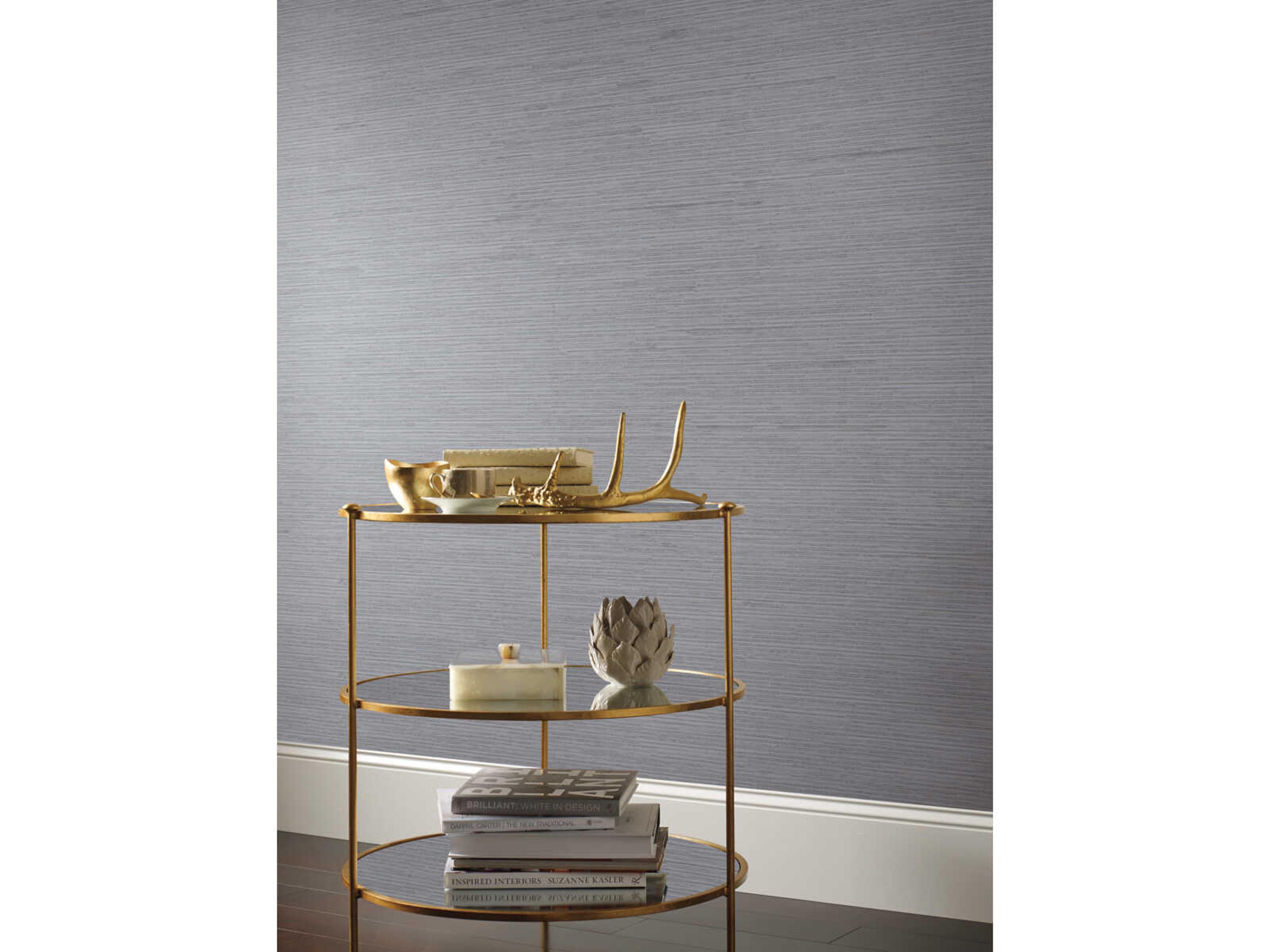 York Wallcoverings Antonina Vella Dazzling Dimensions Volume II Blue & Silver Metallic Ribbon Bamboo Wallpaper