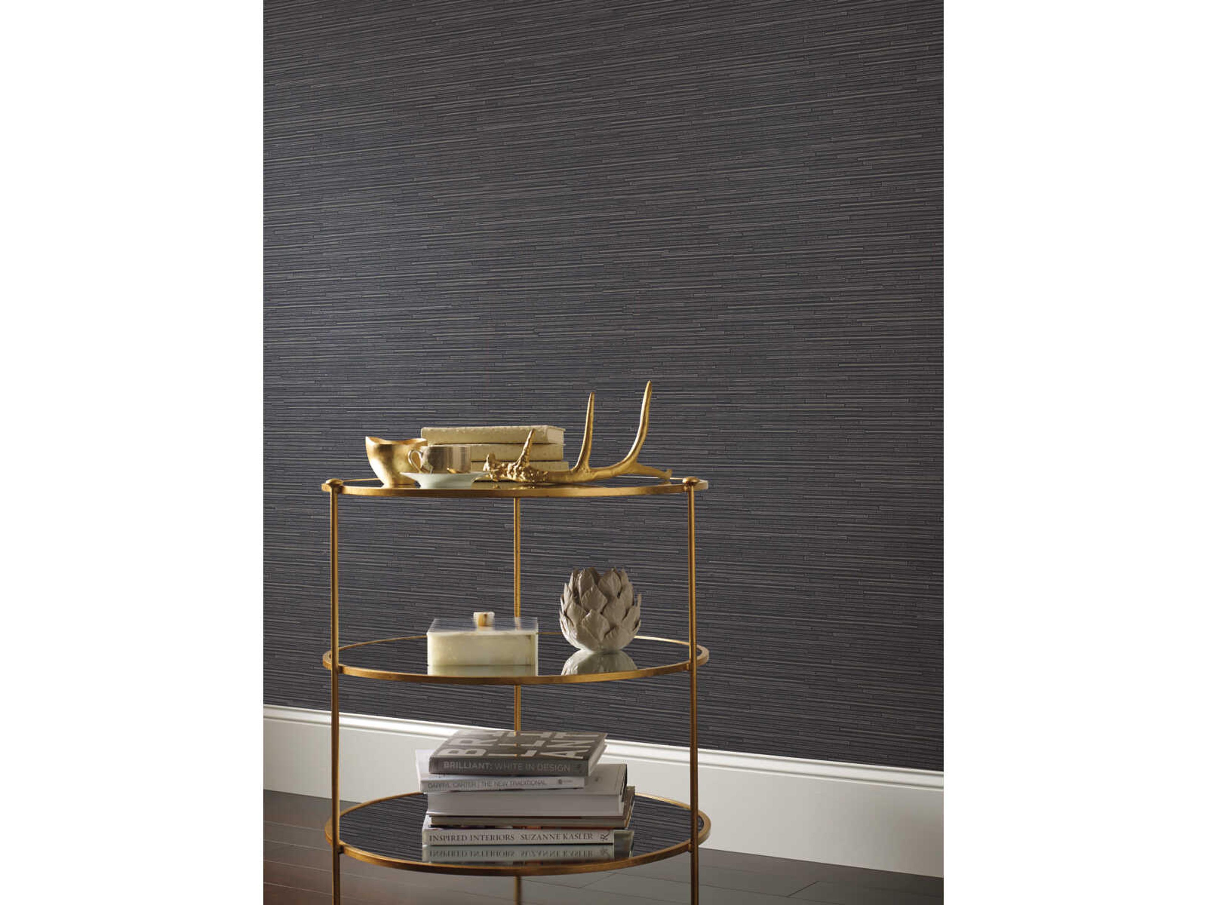 York Wallcoverings Antonina Vella Dazzling Dimensions Volume II Black & Silver Metallic Ribbon Bamboo Wallpaper