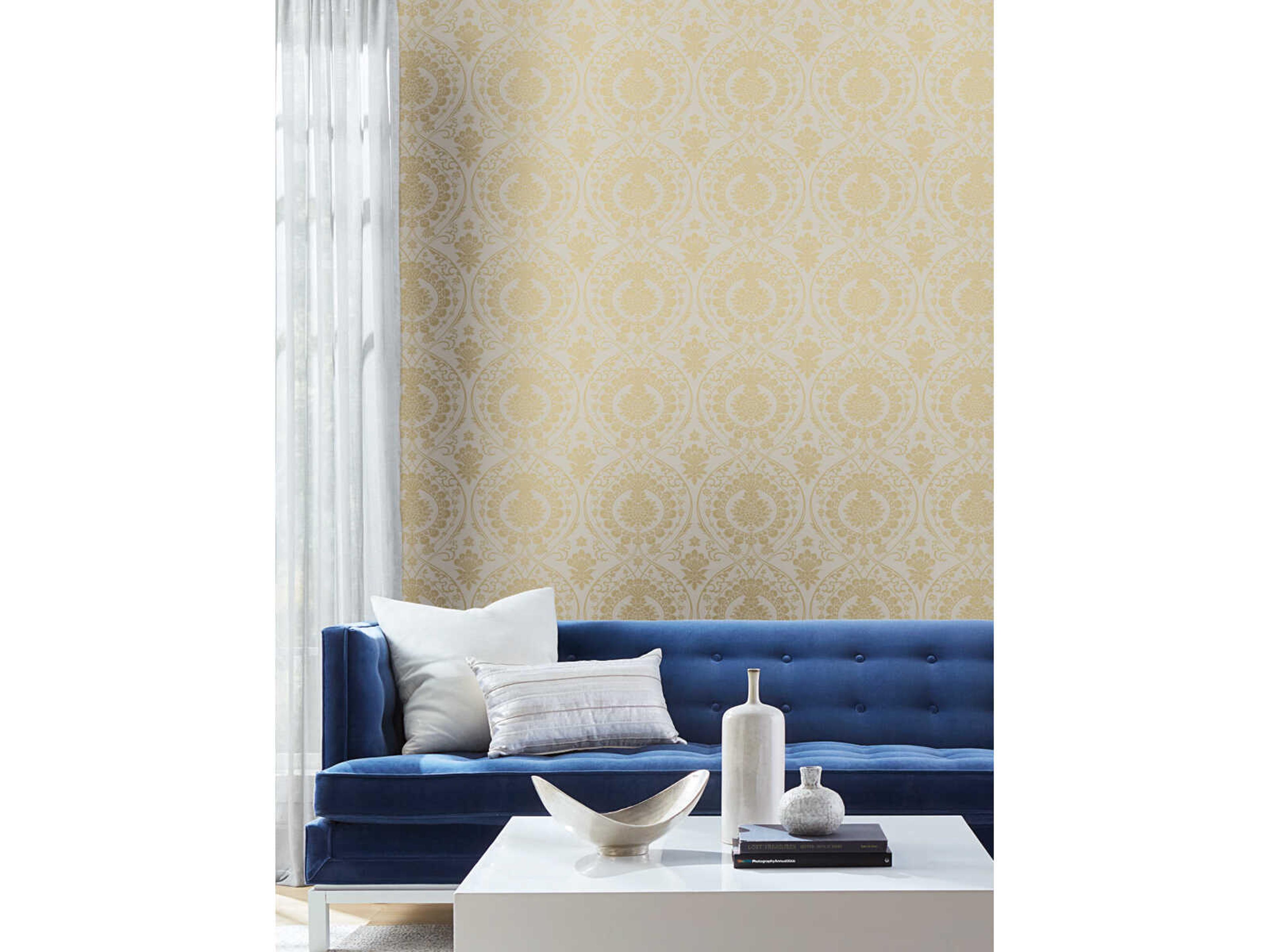 York Wallcoverings Damask Resource Library Off White Gold Imperial Damask Wallpaper