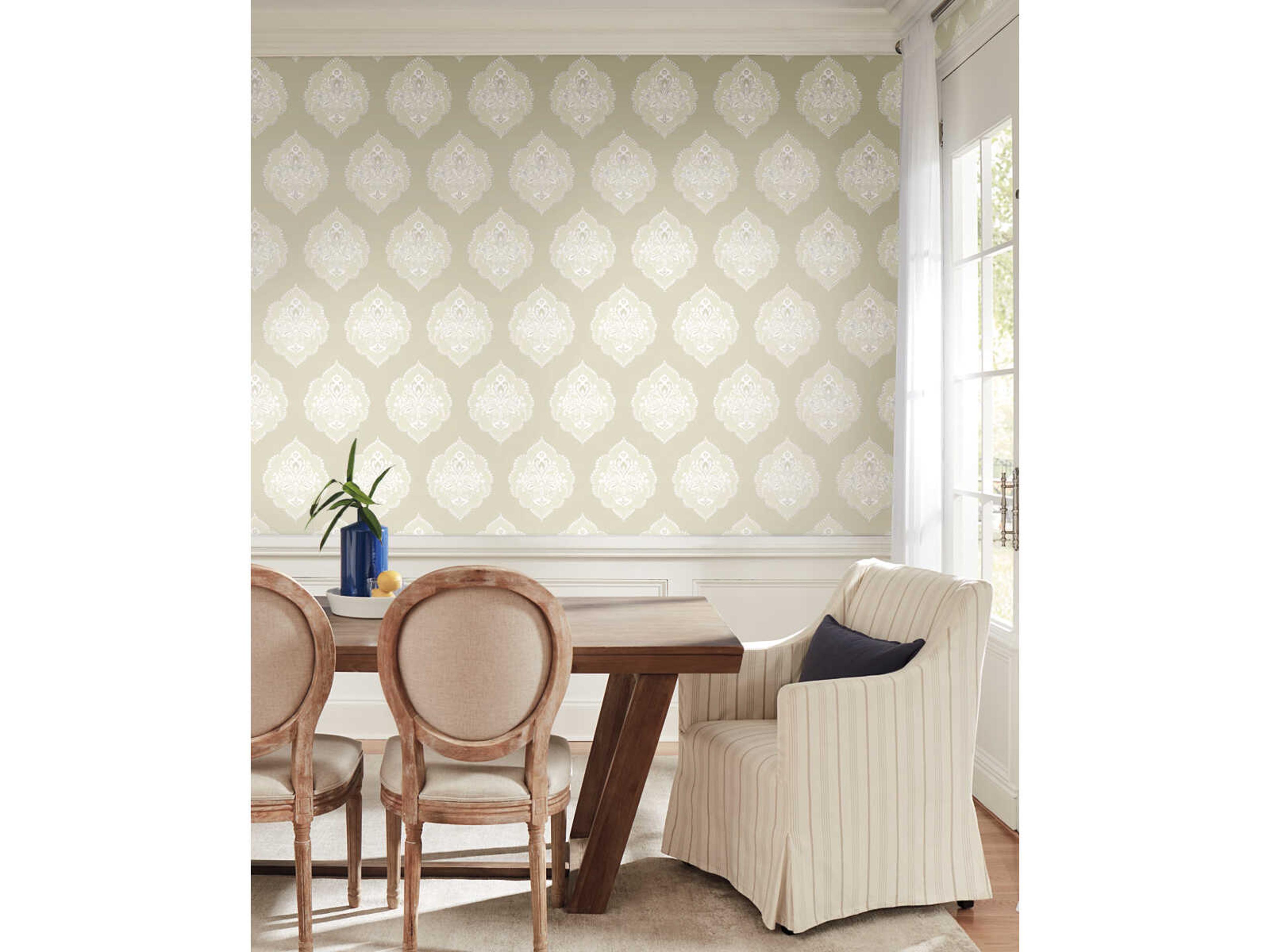 York Wallcoverings Damask Resource Library Beige Signet Medallion Dam Wallpaper
