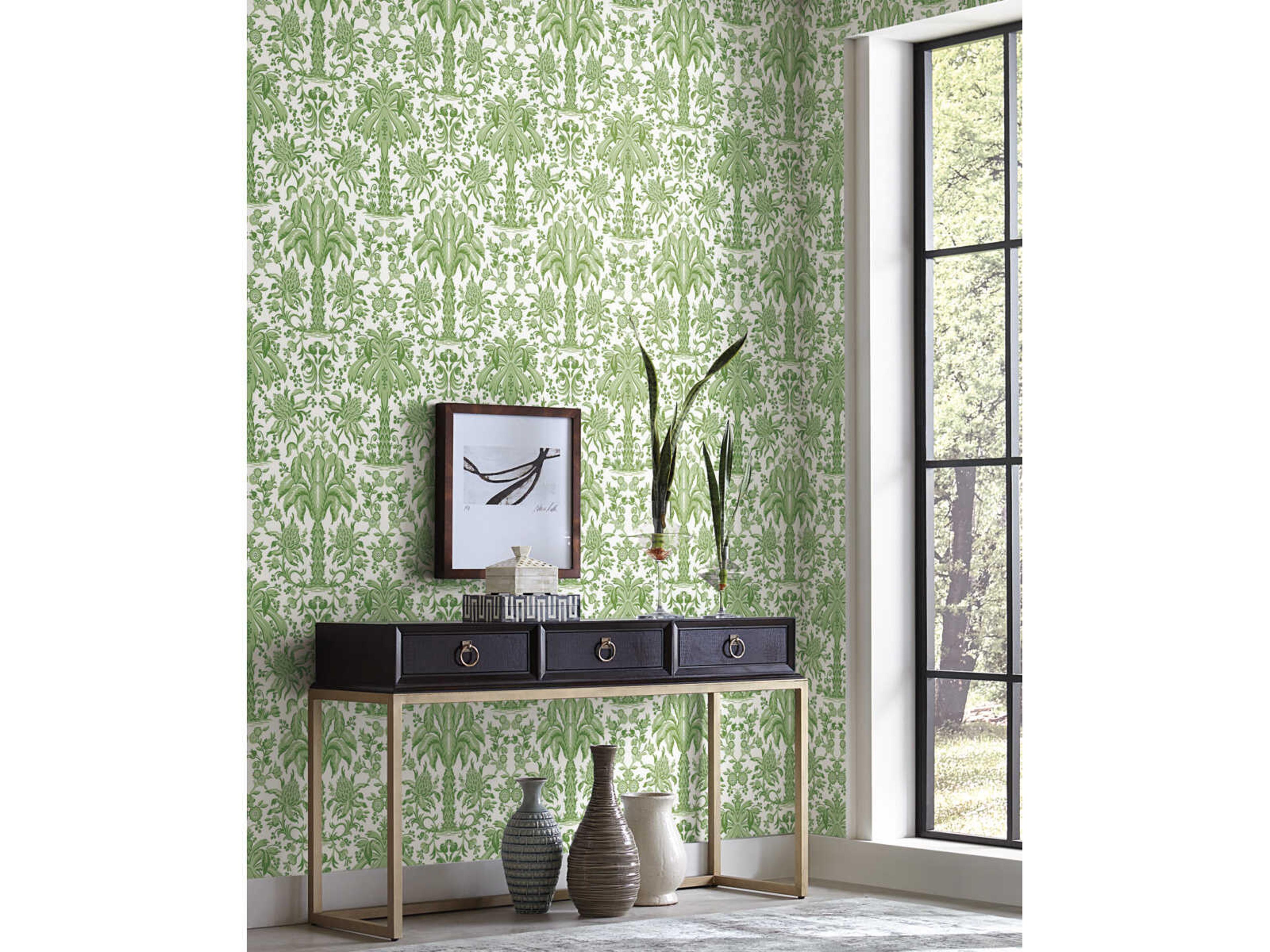 York Wallcoverings Damask Resource Library Green Palmetto Palm Damask Wallpaper