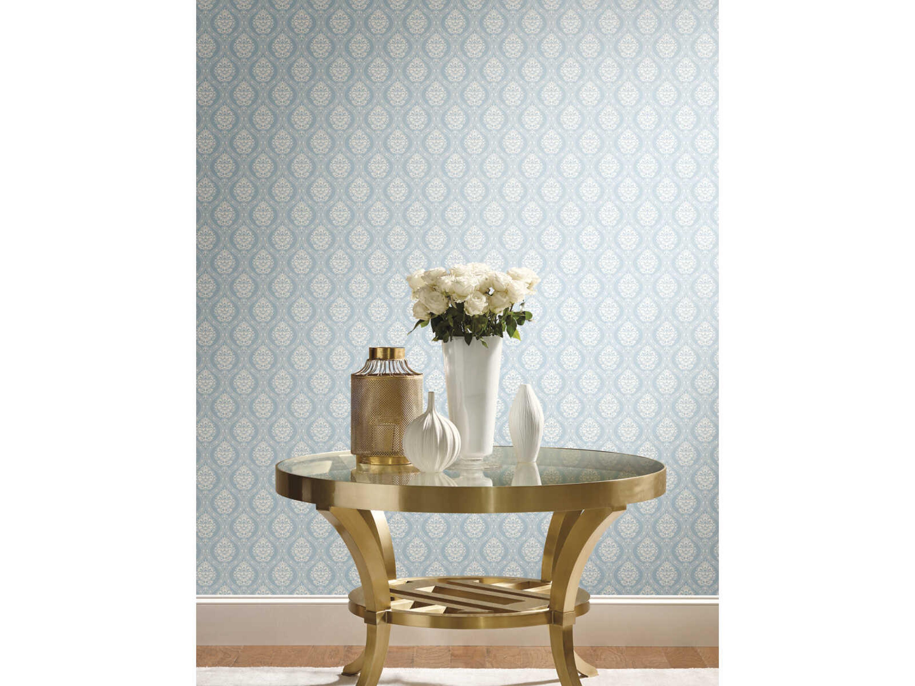 York Wallcoverings Damask Resource Library Blue Petite Ogee Wallpaper