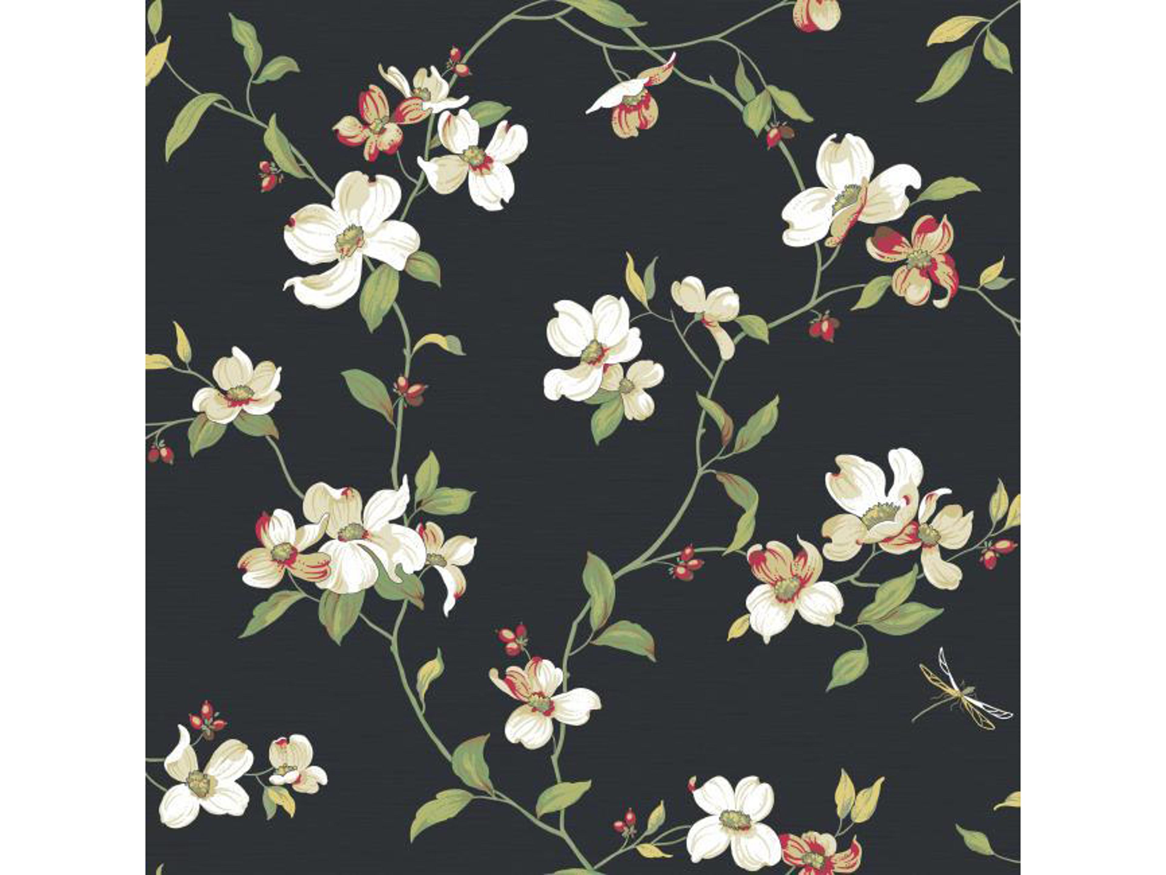 York Wallcoverings IBC 4 Black White, III Black Dogwood Wallpaper