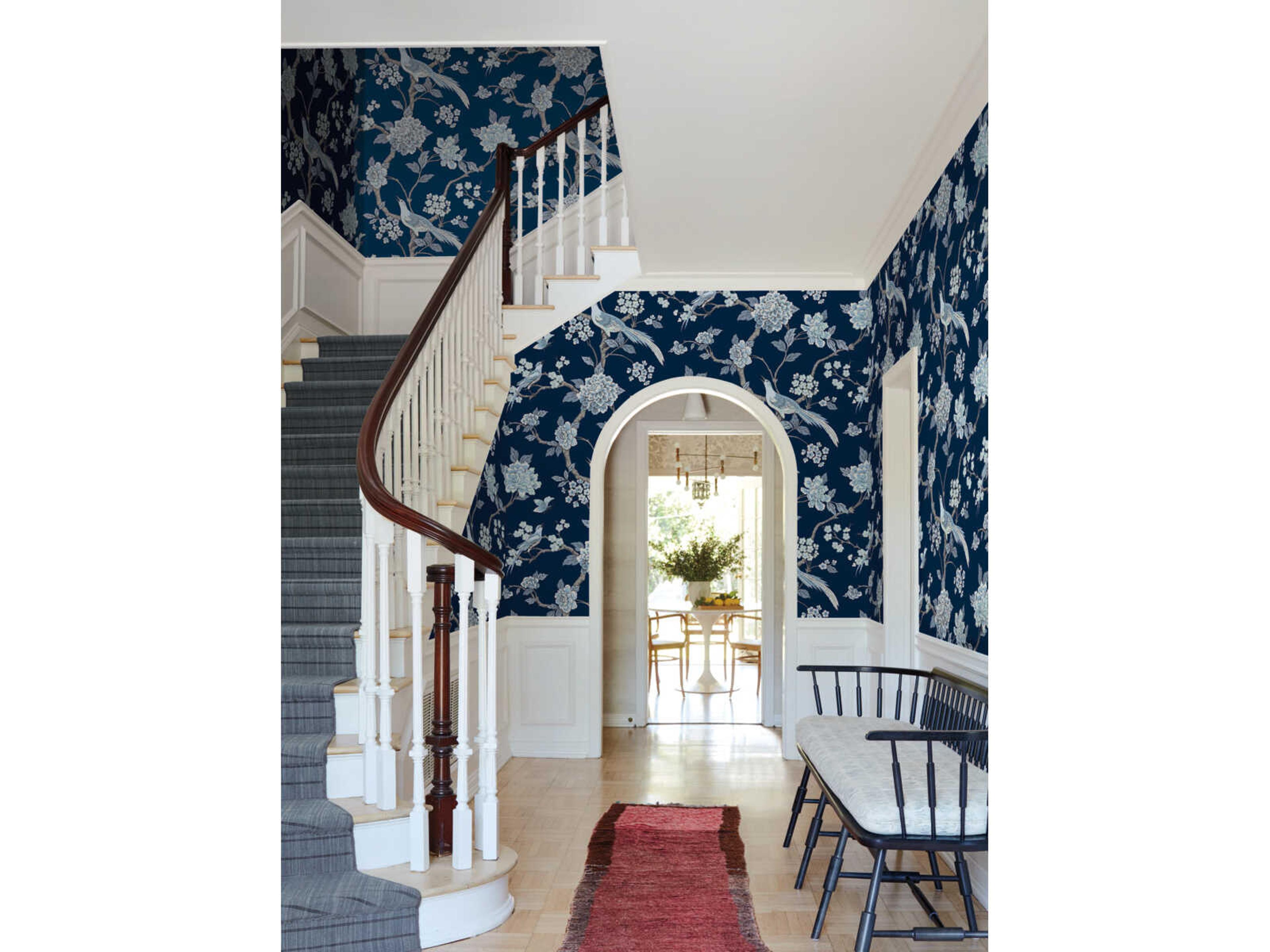 York Wallcoverings Grandmillennial Navy Fanciful Wallpaper