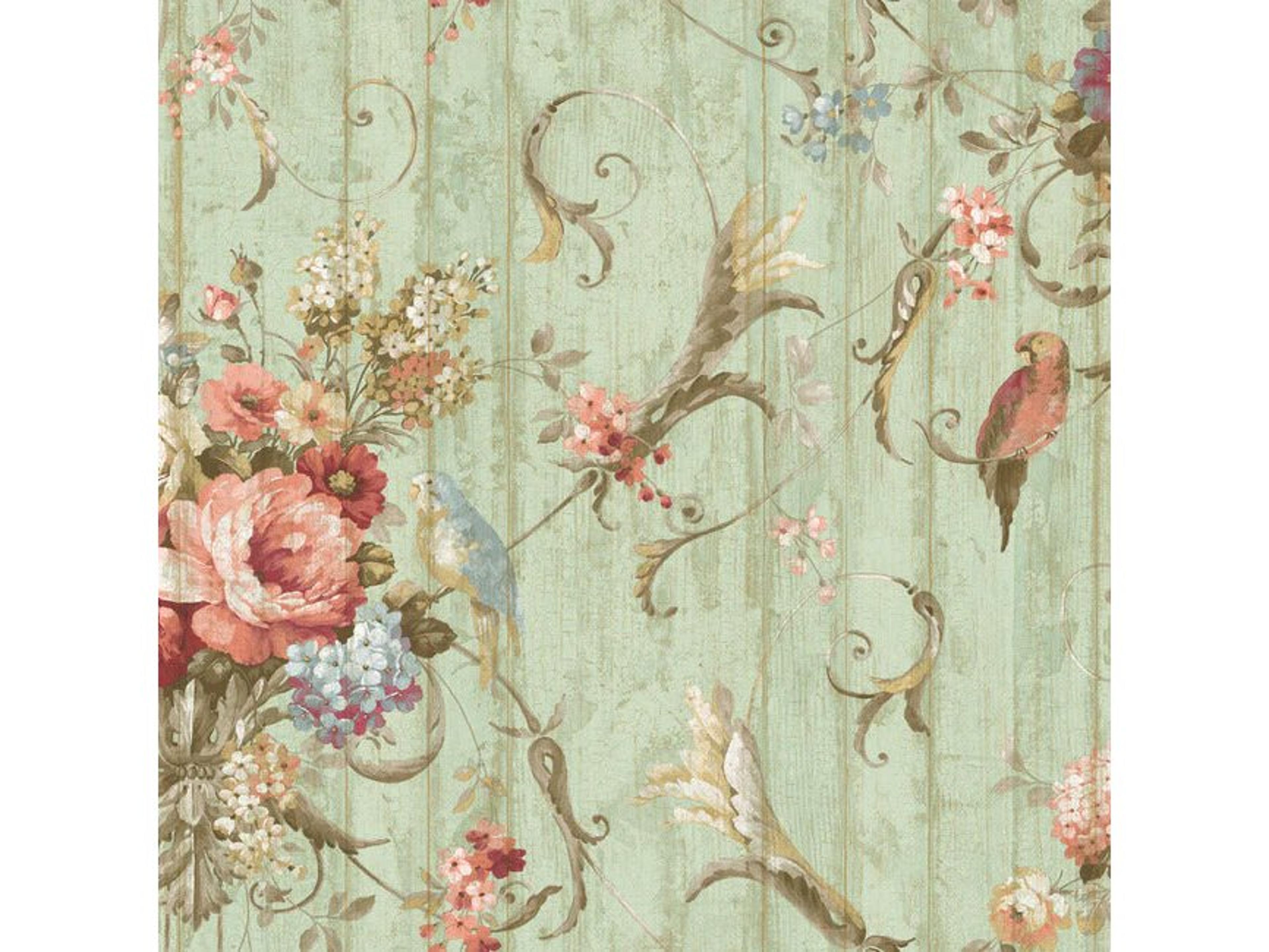 York Wallcoverings Best Sellers Blue Parrots with Floral Bouquets Wallpaper