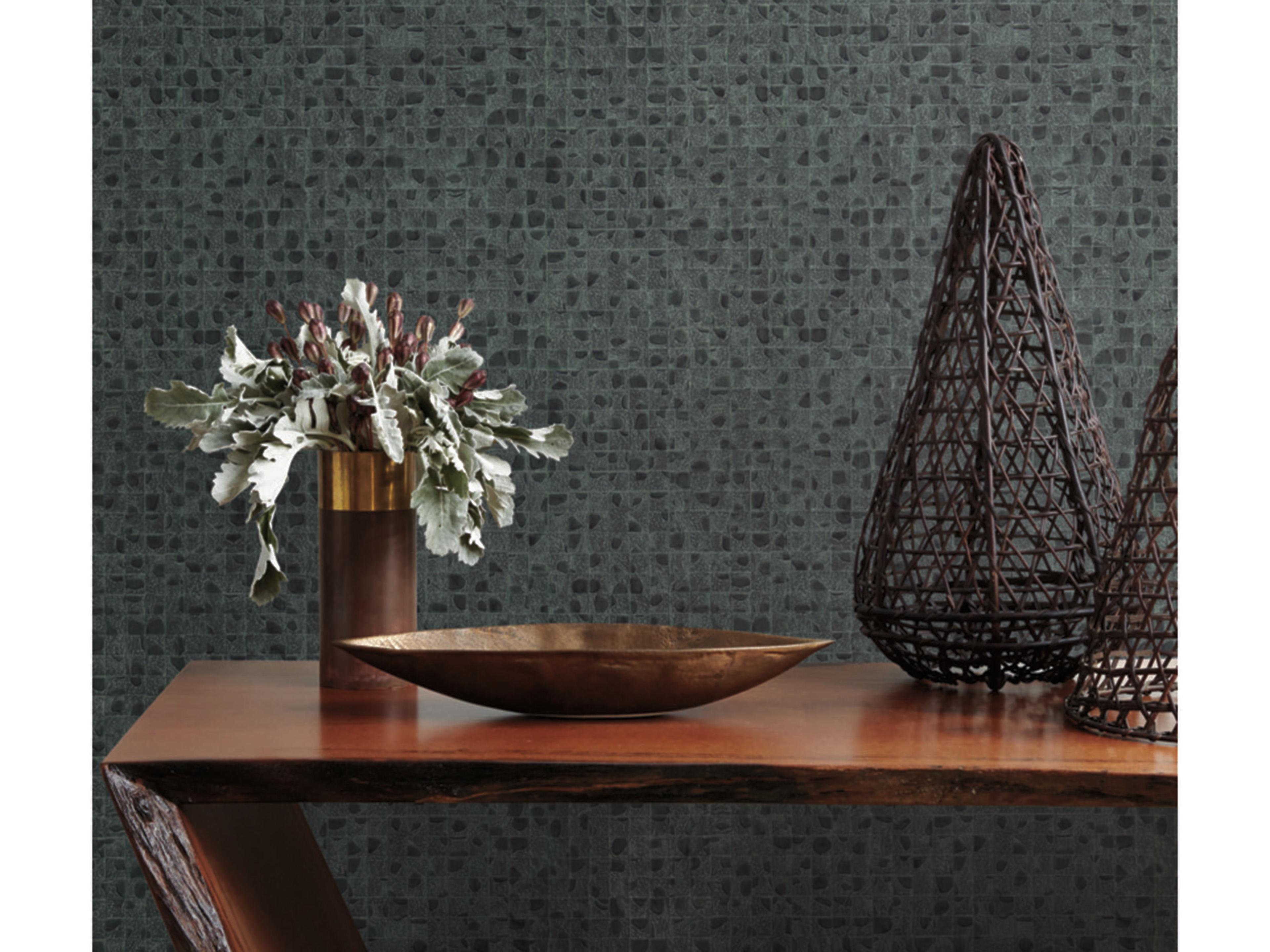 York Wallcoverings Ronald Redding Traveler Dark Green Leather Lux Wallpaper