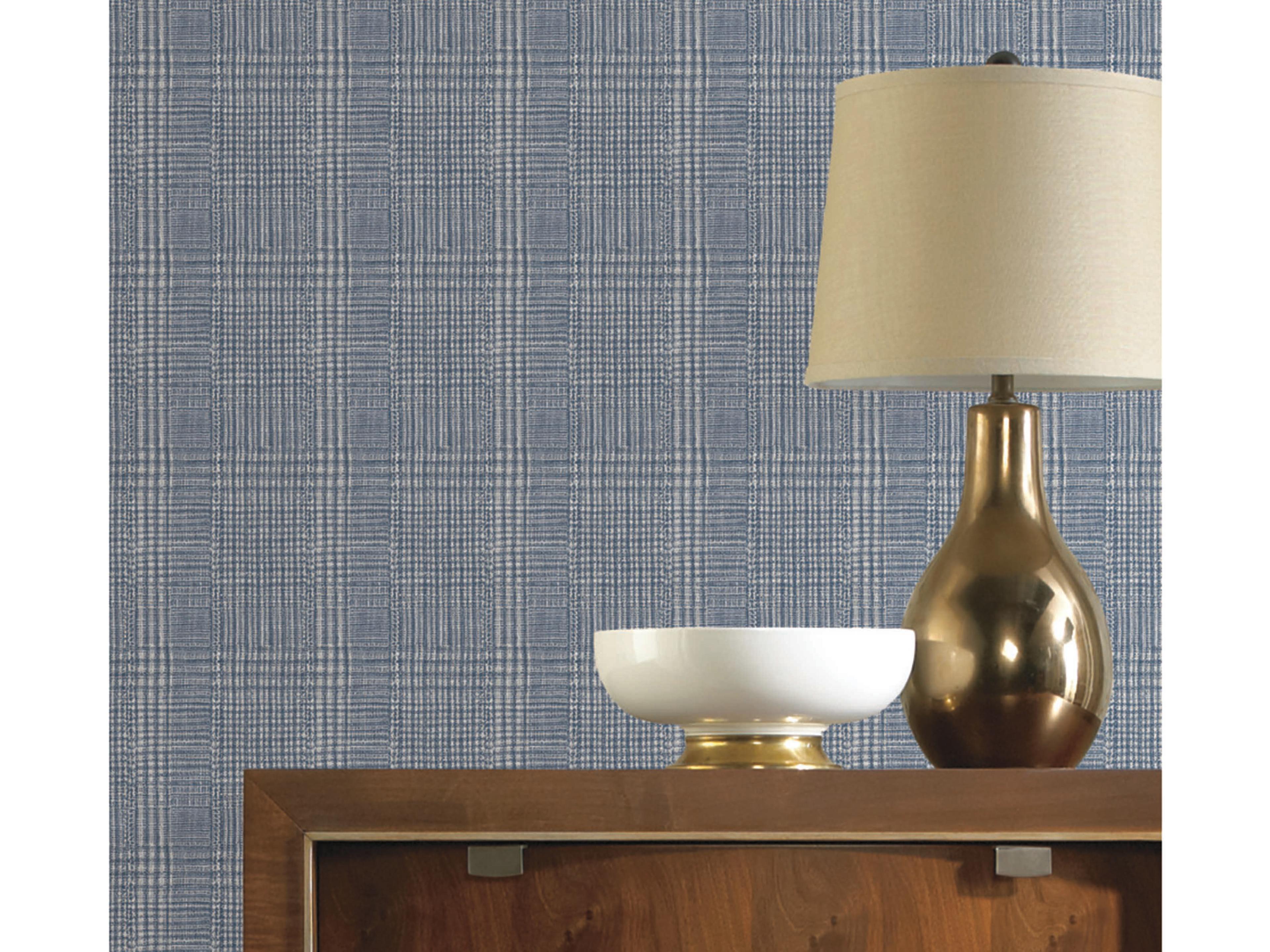 York Wallcoverings Ronald Redding Traveler Blue Shirting Plaid Wallpaper