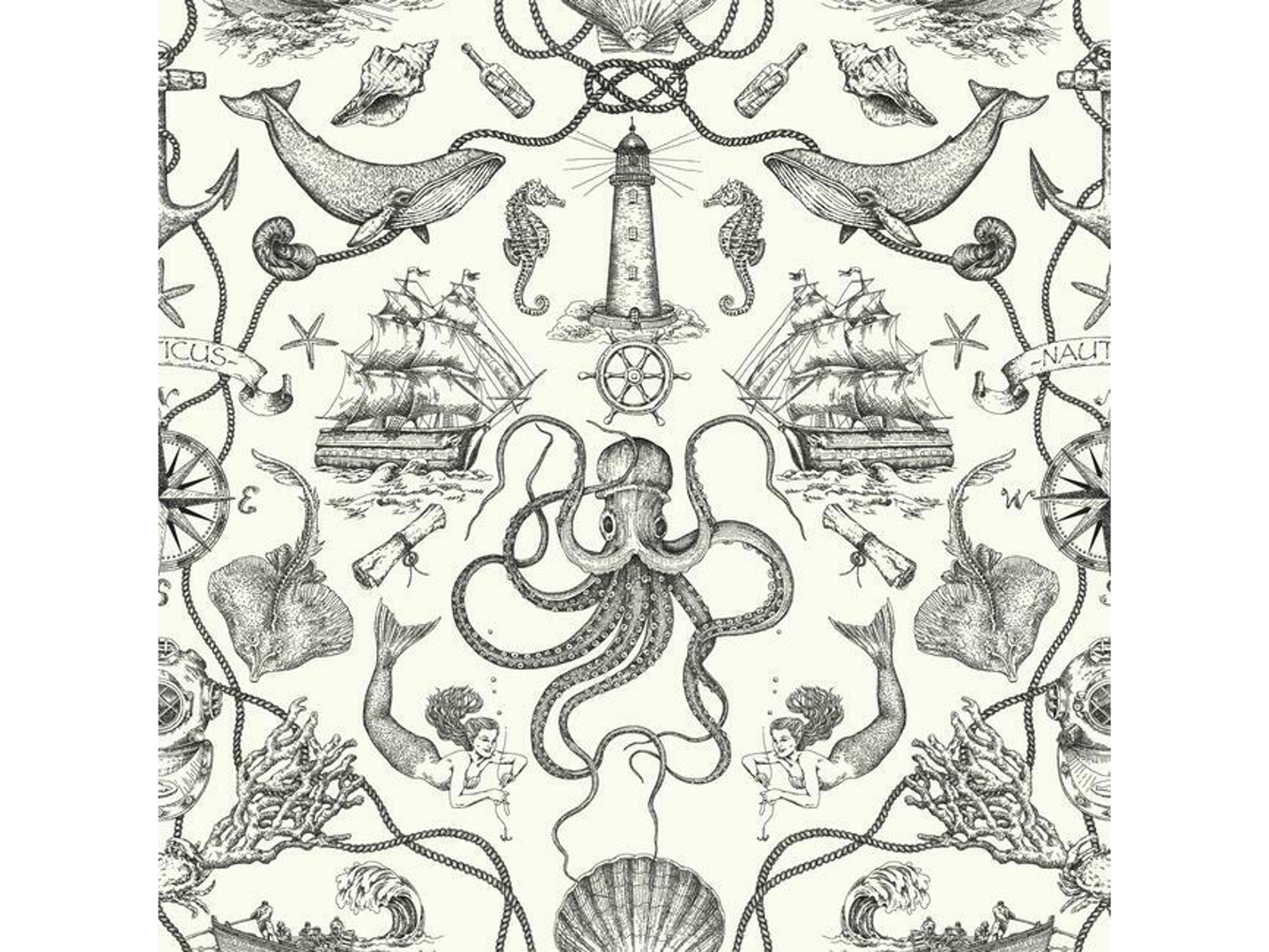 York Wallcoverings Best Sellers Black Deep Sea Toile Wallpaper